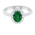 2.50 CT Oval Shape Created Emerald Ring with Moissanite Halo Lab Created Emerald - ( AAAA ) - Quality - Rosec Jewels