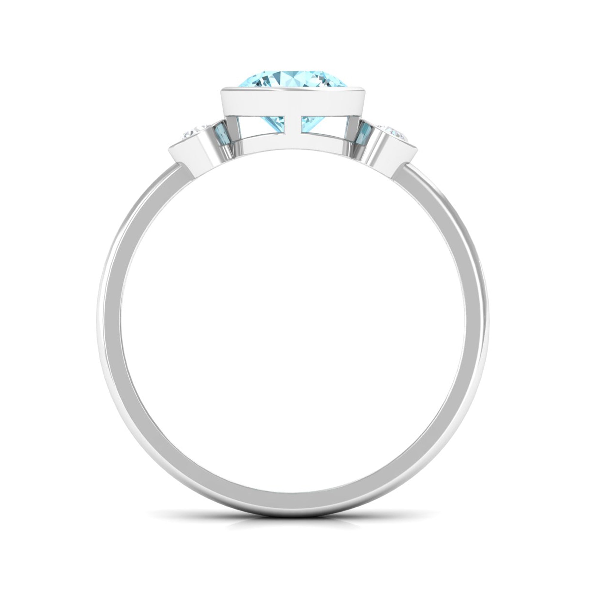 Bezel Set Aquamarine Solitaire Engagement Ring with Diamond Aquamarine - ( AAA ) - Quality - Rosec Jewels