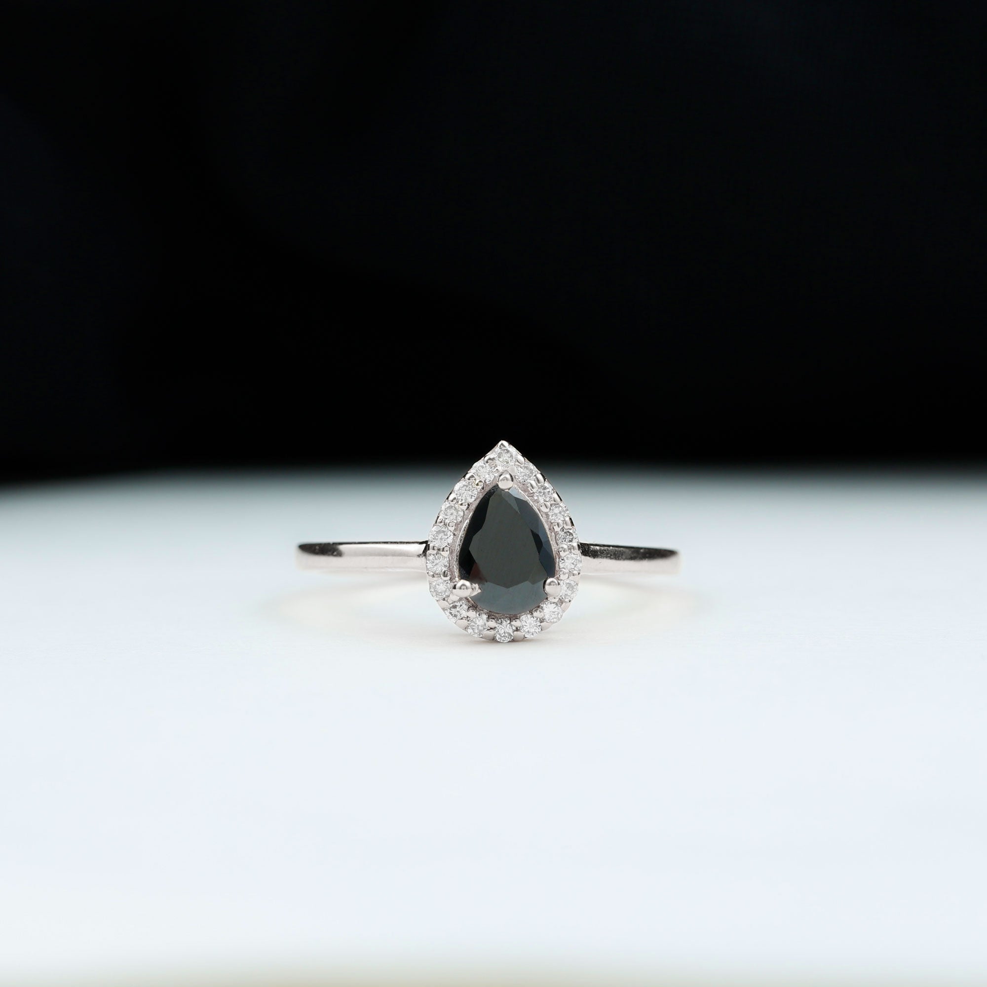 1 CT Teardrop Black Diamond Ring with Diamond Accent Black Diamond - ( AAA ) - Quality - Rosec Jewels