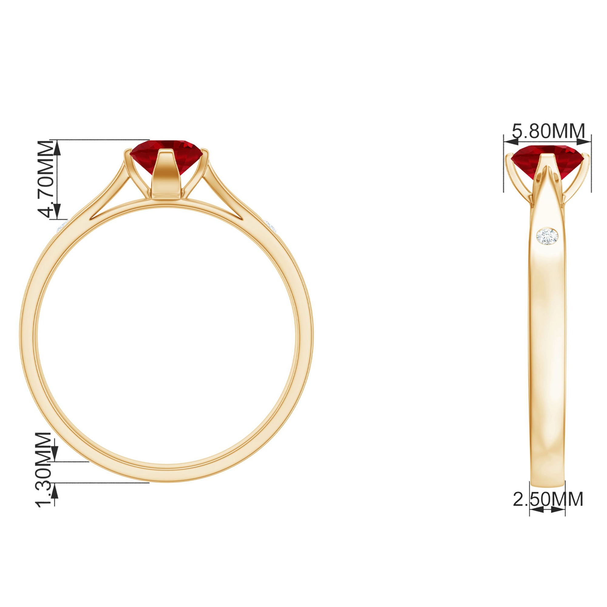 Round Lab Grown Ruby Solitaire Ring with Diamond Lab Created Ruby - ( AAAA ) - Quality - Rosec Jewels