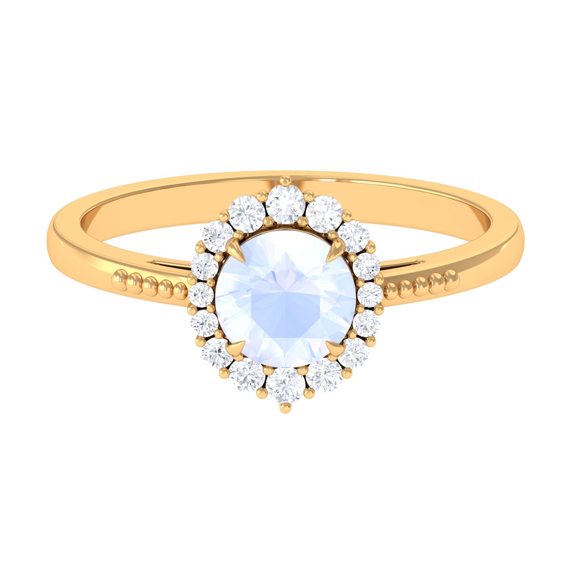 3/4 CT Natural Moonstone Engagement Ring with Diamond Accent Moonstone - ( AAA ) - Quality - Rosec Jewels