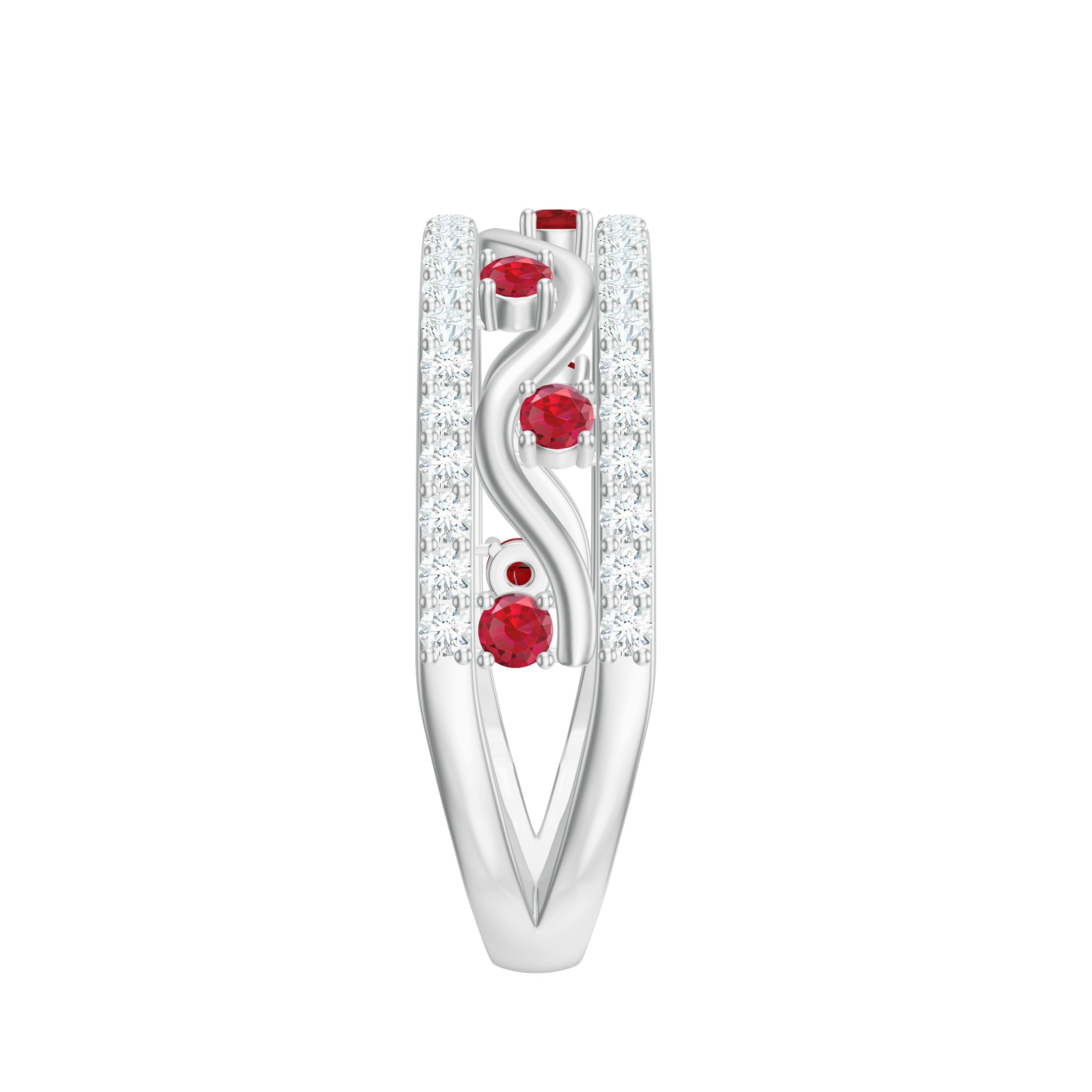 Created Ruby and Moissanite Designer Wedding Band Ring in Gold Lab Created Ruby - ( AAAA ) - Quality - Rosec Jewels