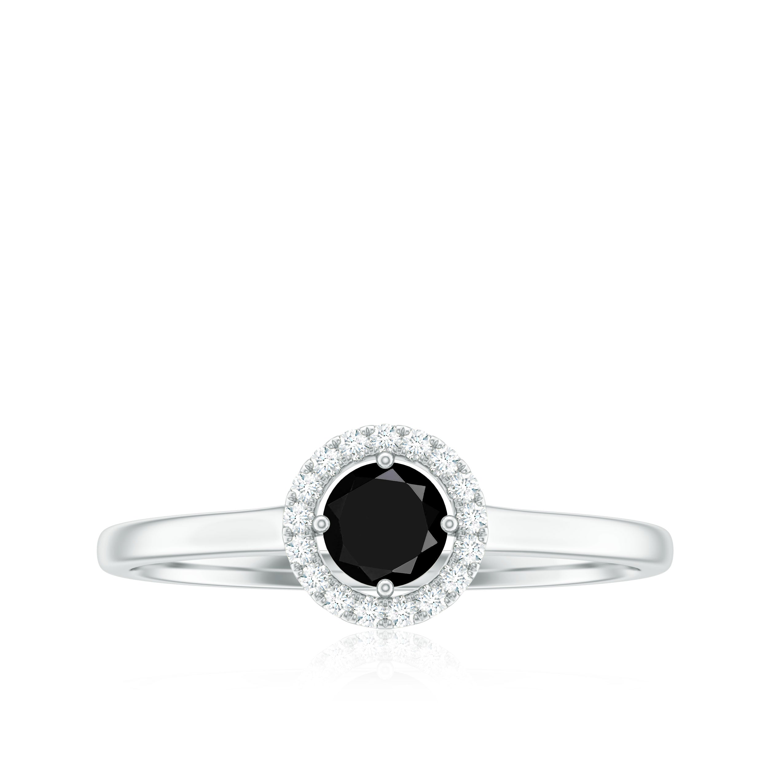 Black and White Diamond Floating Halo Engagement Ring Black Diamond - ( AAA ) - Quality - Rosec Jewels