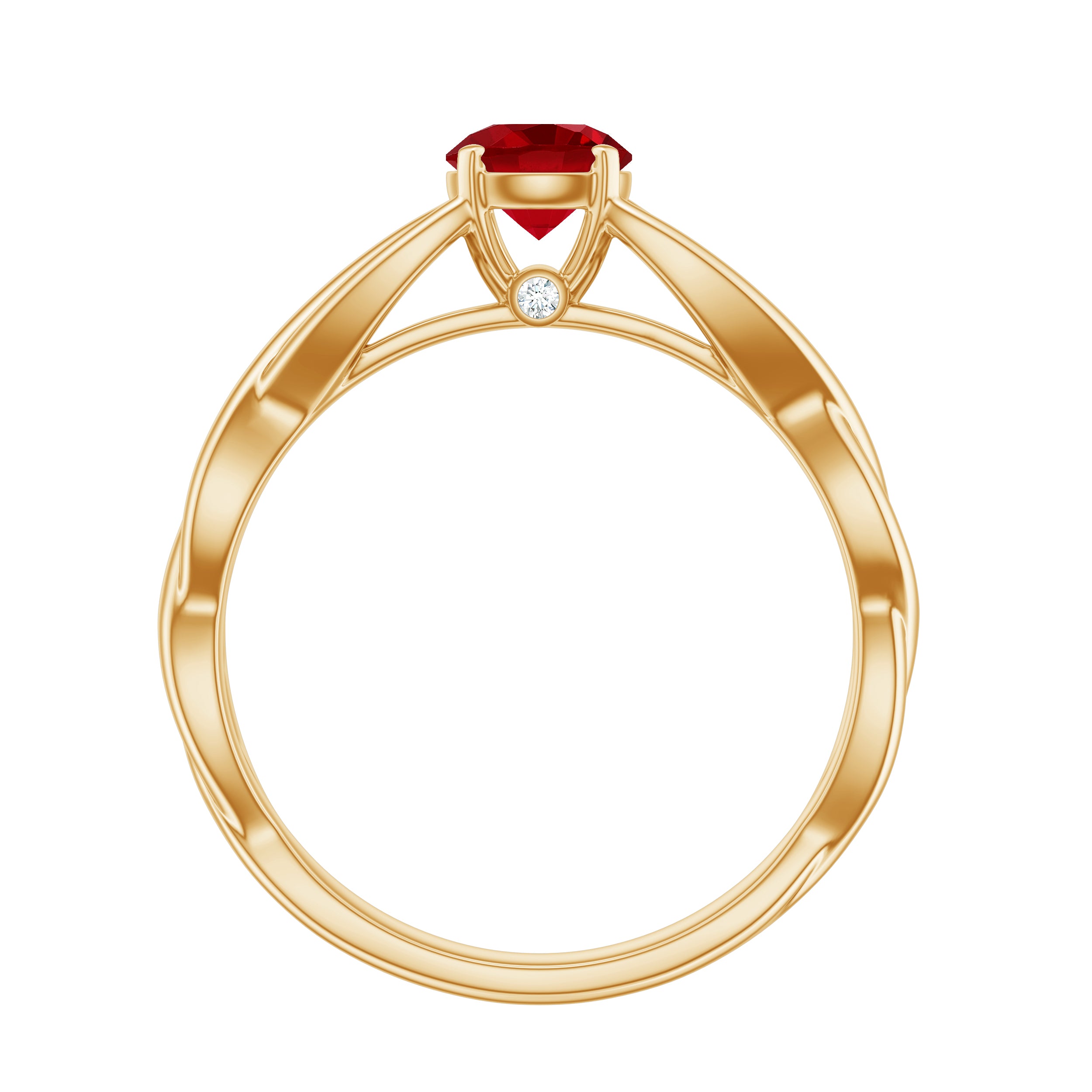 Solitaire Created Ruby Crossover Ring with Surprise Diamond Lab Created Ruby - ( AAAA ) - Quality - Rosec Jewels