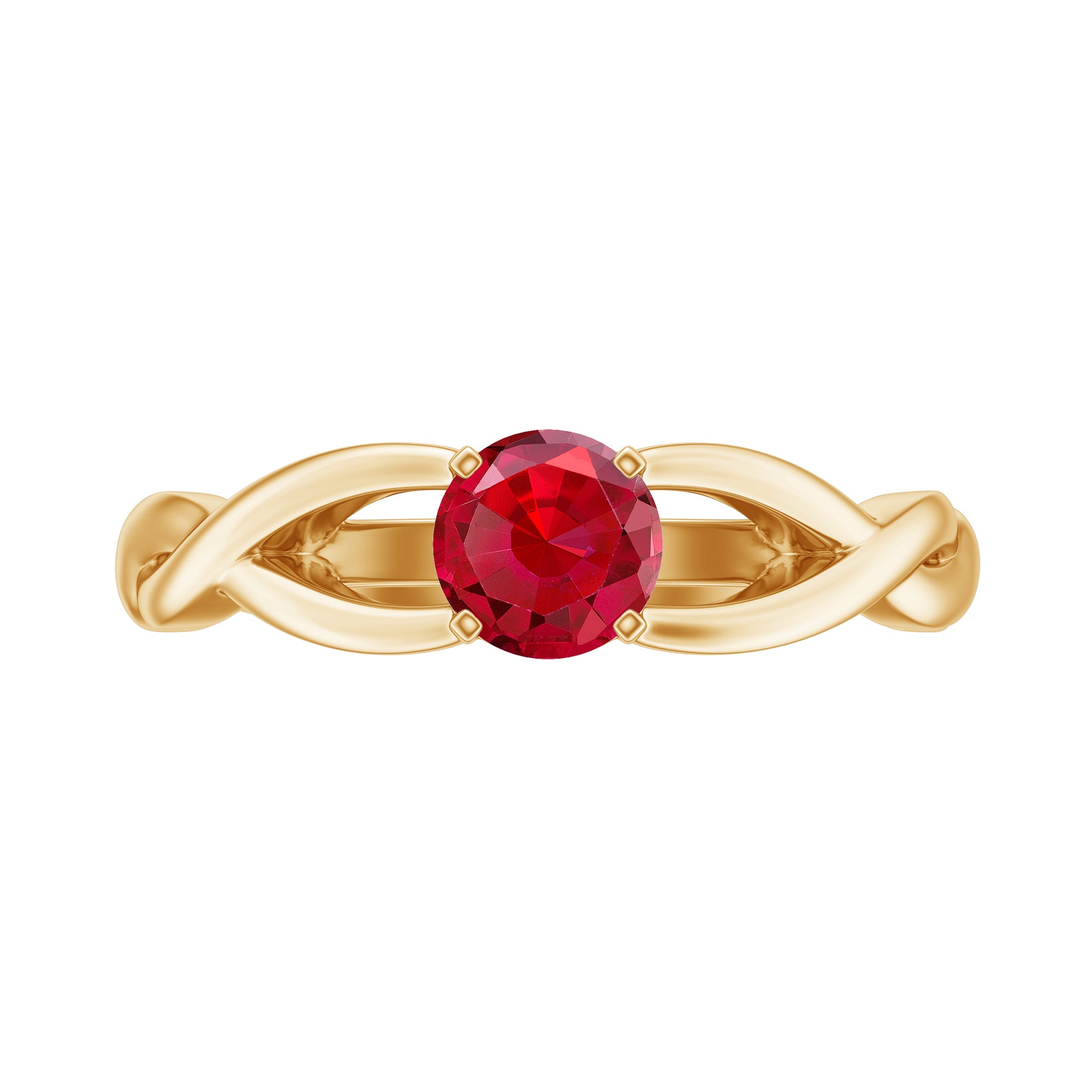 Solitaire Created Ruby Crossover Ring with Surprise Diamond Lab Created Ruby - ( AAAA ) - Quality - Rosec Jewels