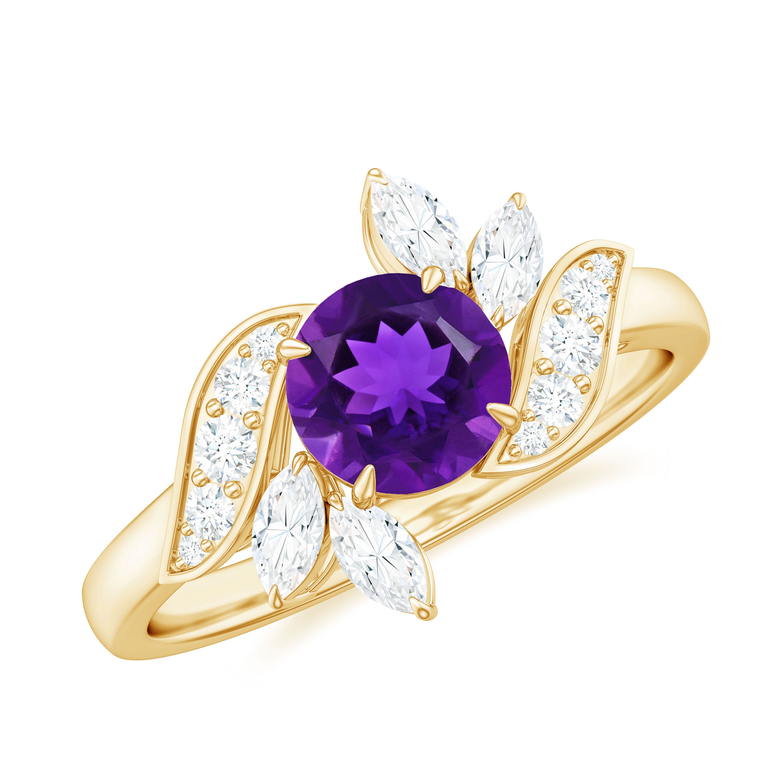 1.75 CT Amethyst Floral Engagement Ring with Diamond Accent Amethyst - ( AAA ) - Quality - Rosec Jewels