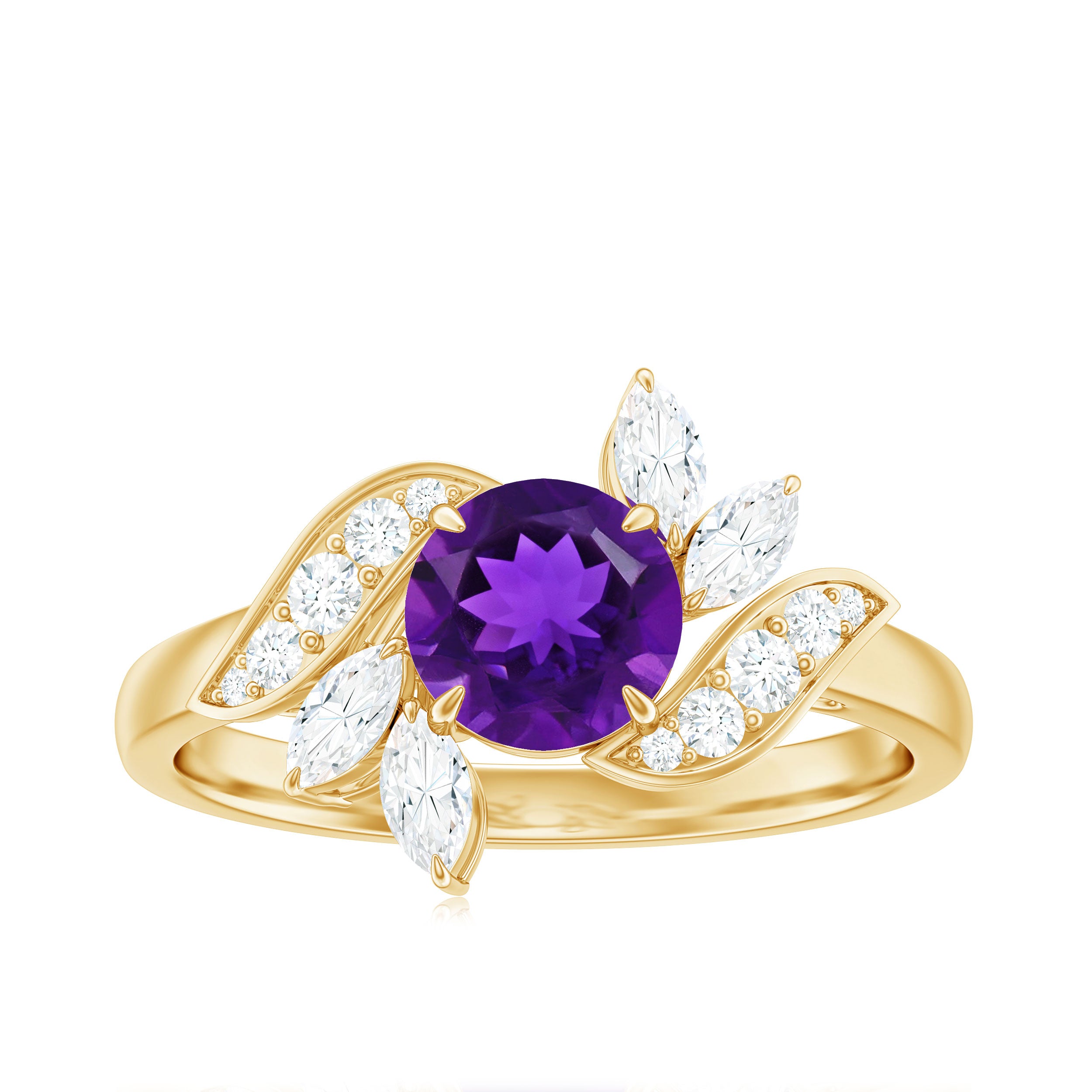 1.75 CT Amethyst Floral Engagement Ring with Diamond Accent Amethyst - ( AAA ) - Quality - Rosec Jewels