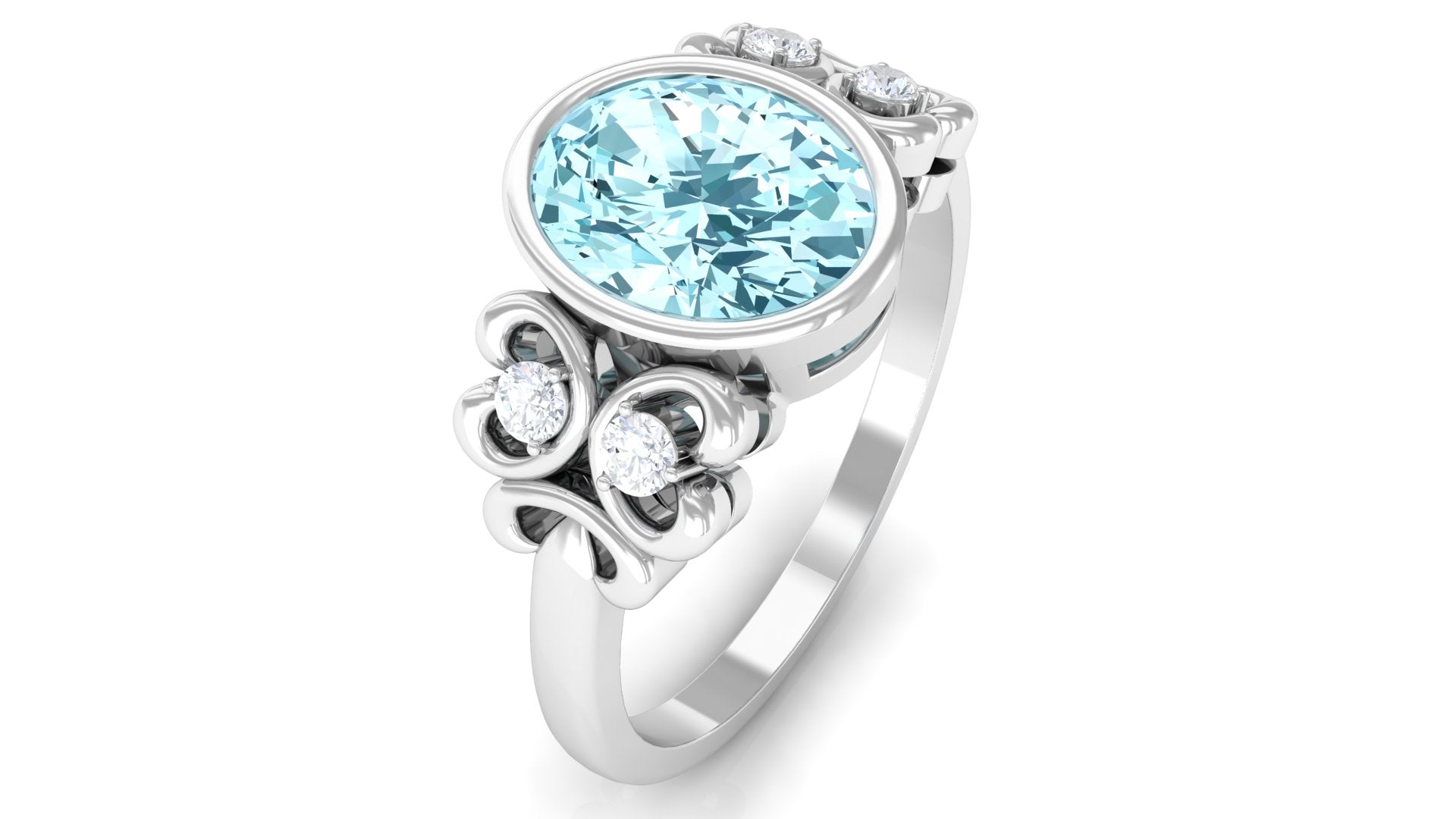 1.25 CT Oval Aquamarine Statement Engagement Ring with Diamond Aquamarine - ( AAA ) - Quality - Rosec Jewels