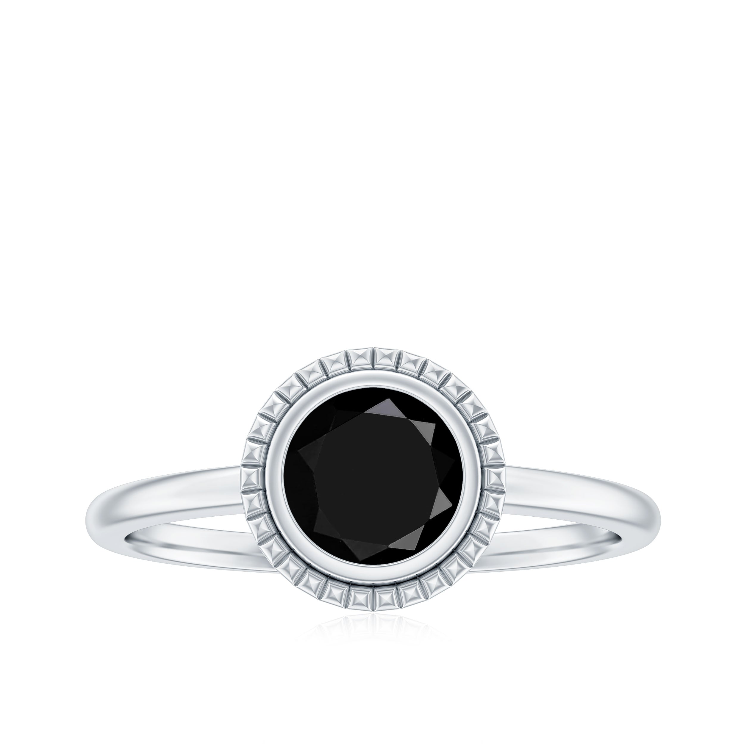 Round Black Onyx Solitaire Ring in Bezel Setting Black Onyx - ( AAA ) - Quality - Rosec Jewels