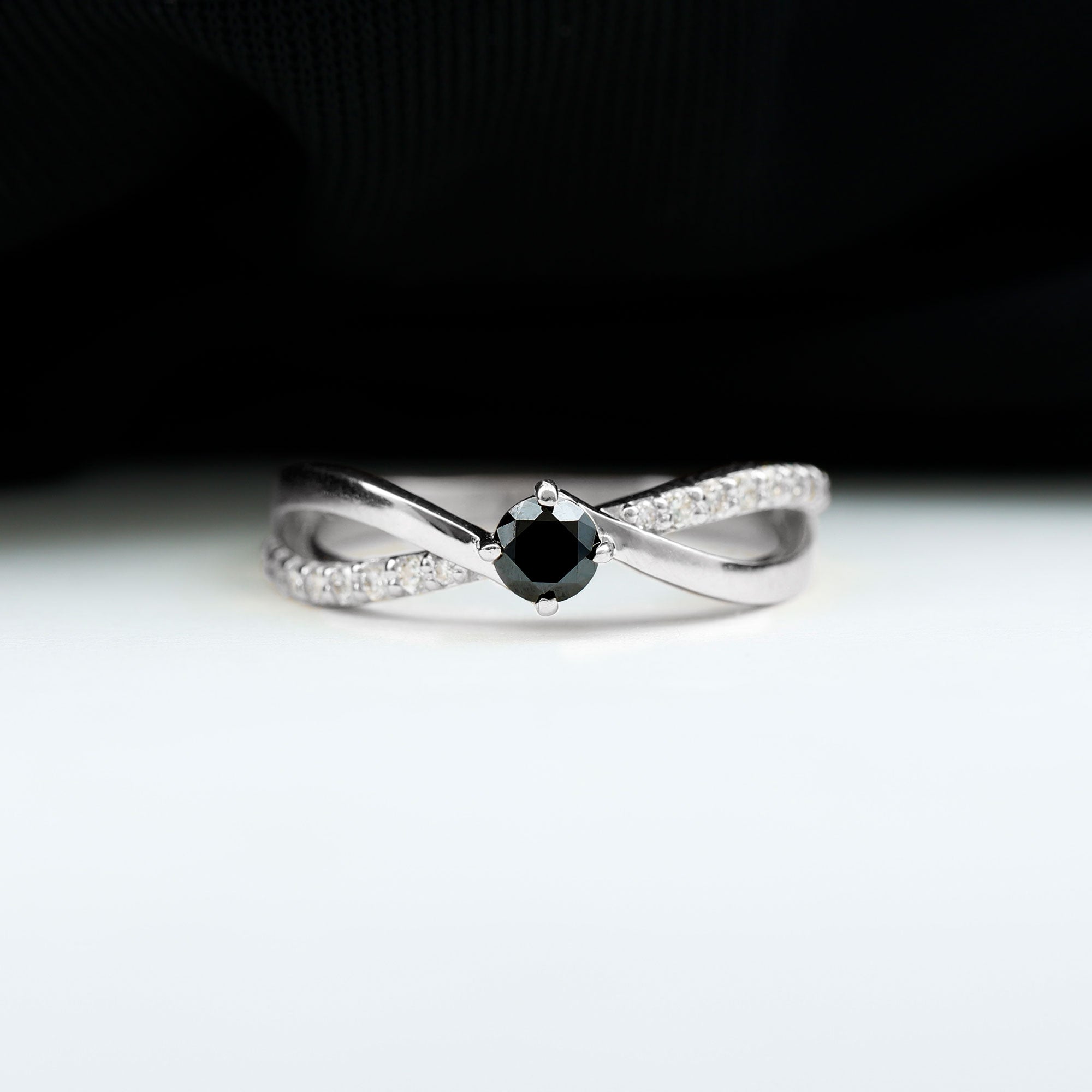 1/2 CT Black Spinel Solitaire and Diamond Infinity Ring Black Spinel - ( AAA ) - Quality - Rosec Jewels