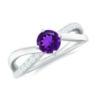 Infinity Shank Amethyst Solitaire Ring with Diamond Amethyst - ( AAA ) - Quality - Rosec Jewels