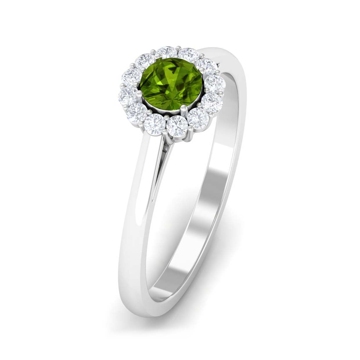 1 CT Peridot and Diamond Floating Halo Engagement Ring Peridot - ( AAA ) - Quality - Rosec Jewels