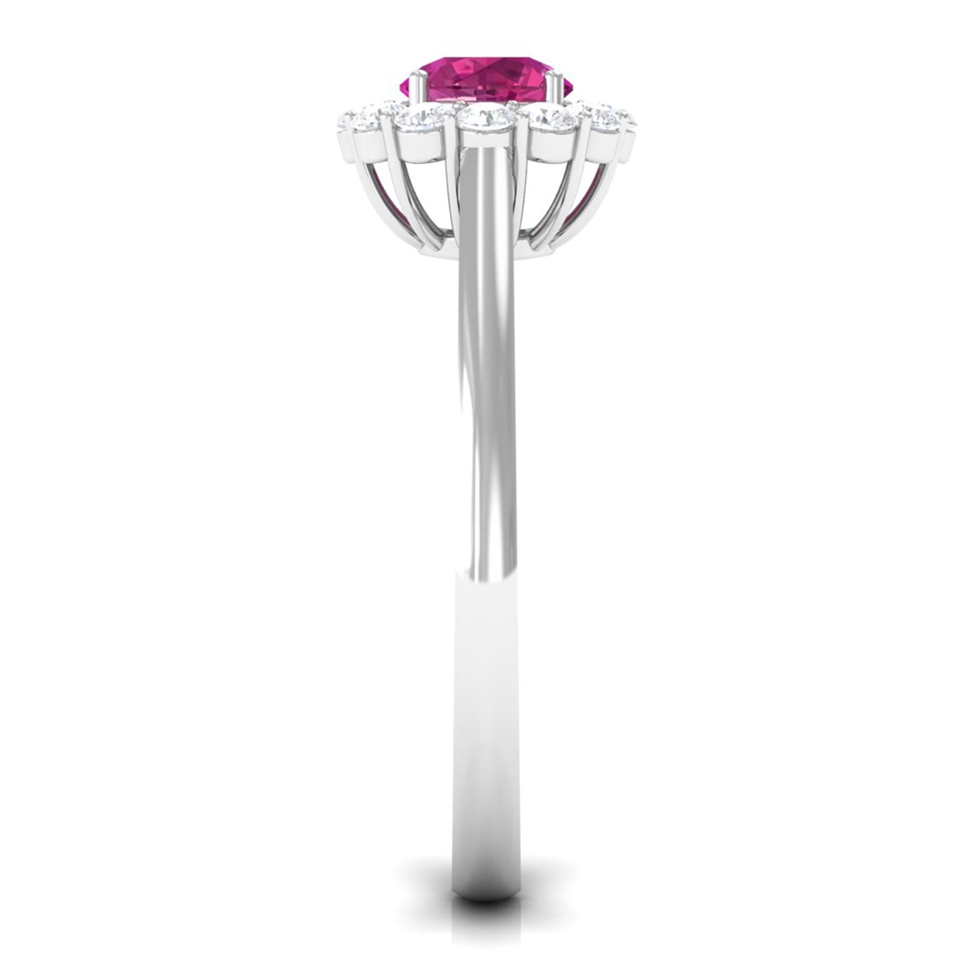 0.75 CT Pink Tourmaline and Diamond Floating Halo Engagement Ring Pink Tourmaline - ( AAA ) - Quality - Rosec Jewels