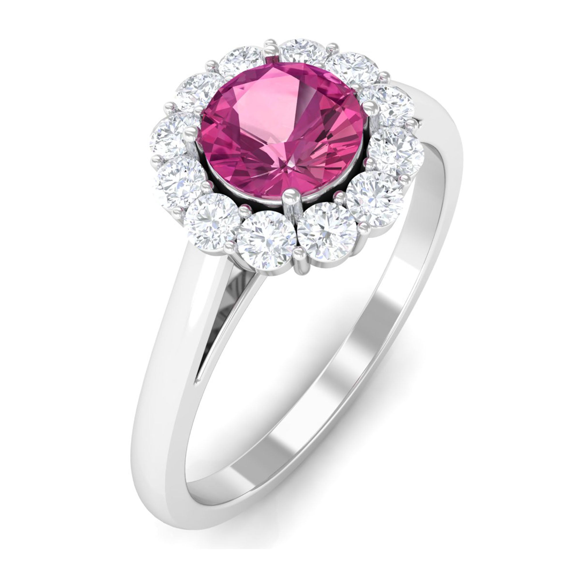 0.75 CT Pink Tourmaline and Diamond Floating Halo Engagement Ring Pink Tourmaline - ( AAA ) - Quality - Rosec Jewels