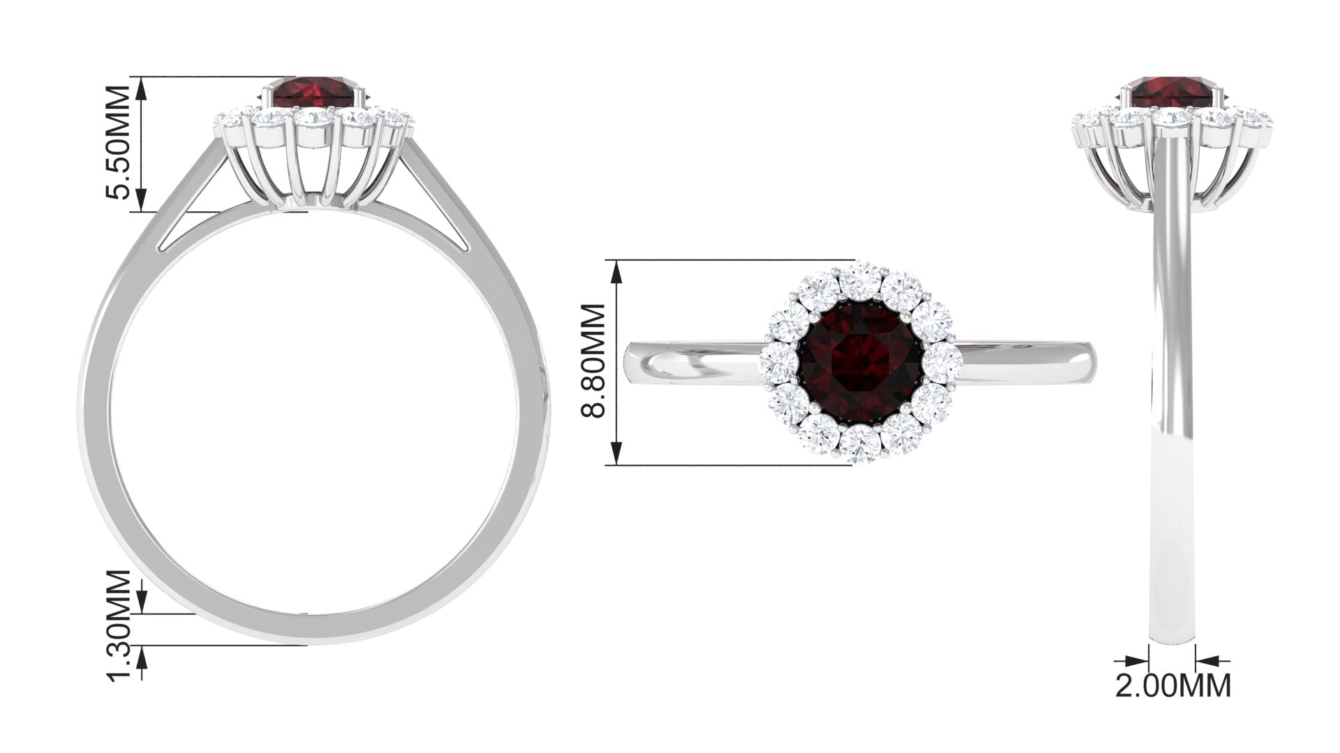 1 CT Garnet and Diamond Floating Halo Engagement Ring Garnet - ( AAA ) - Quality - Rosec Jewels