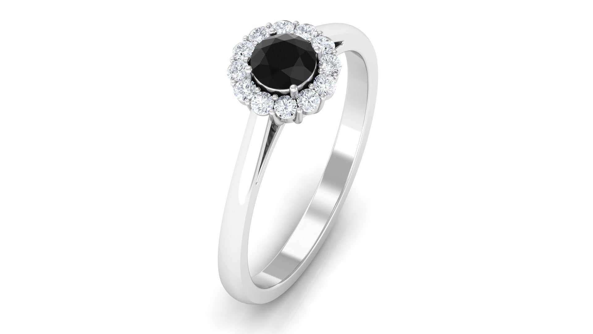 1 CT Black Spinel and Diamond Floating Halo Engagement Ring Black Spinel - ( AAA ) - Quality - Rosec Jewels