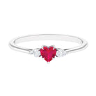 Heart Shape Ruby and Diamond 3 Stone Promise Ring Ruby - ( AAA ) - Quality - Rosec Jewels