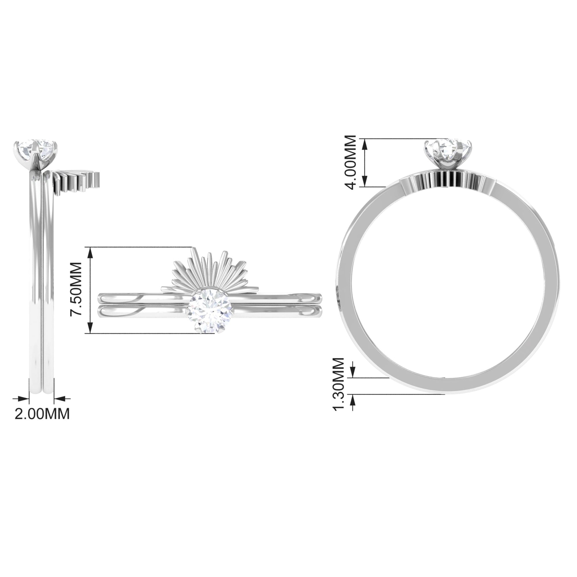 1/4 CT Moissanite Solitaire Gold Sunburst Wedding Ring Set Moissanite - ( D-VS1 ) - Color and Clarity - Rosec Jewels