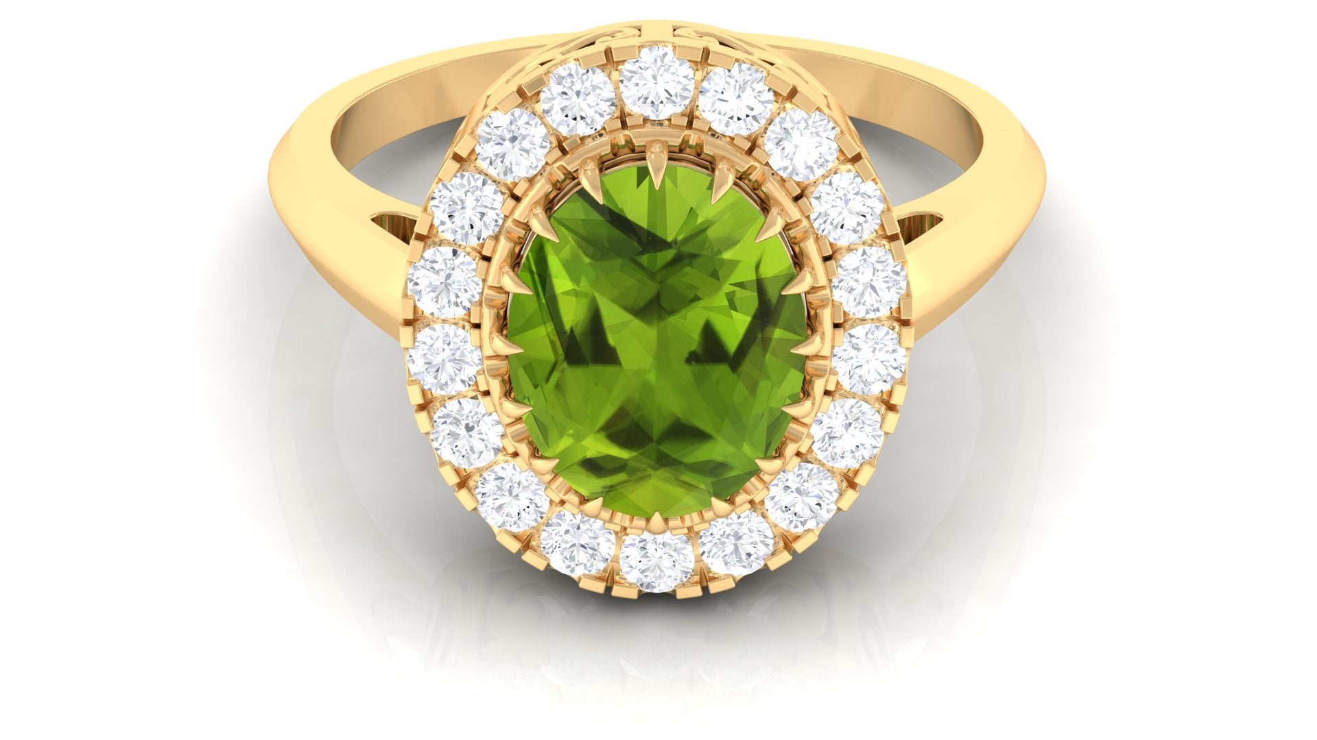 3.50 CT Vintage Claw Set Peridot Engagement Ring with Moissanite Halo Peridot - ( AAA ) - Quality - Rosec Jewels