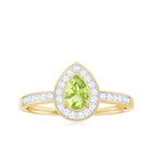 Classic Peridot and Diamond Halo Engagement Ring Peridot - ( AAA ) - Quality - Rosec Jewels