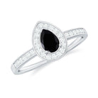 1 CT Classic Black Onyx Engagement Ring with Diamond Halo Black Onyx - ( AAA ) - Quality - Rosec Jewels