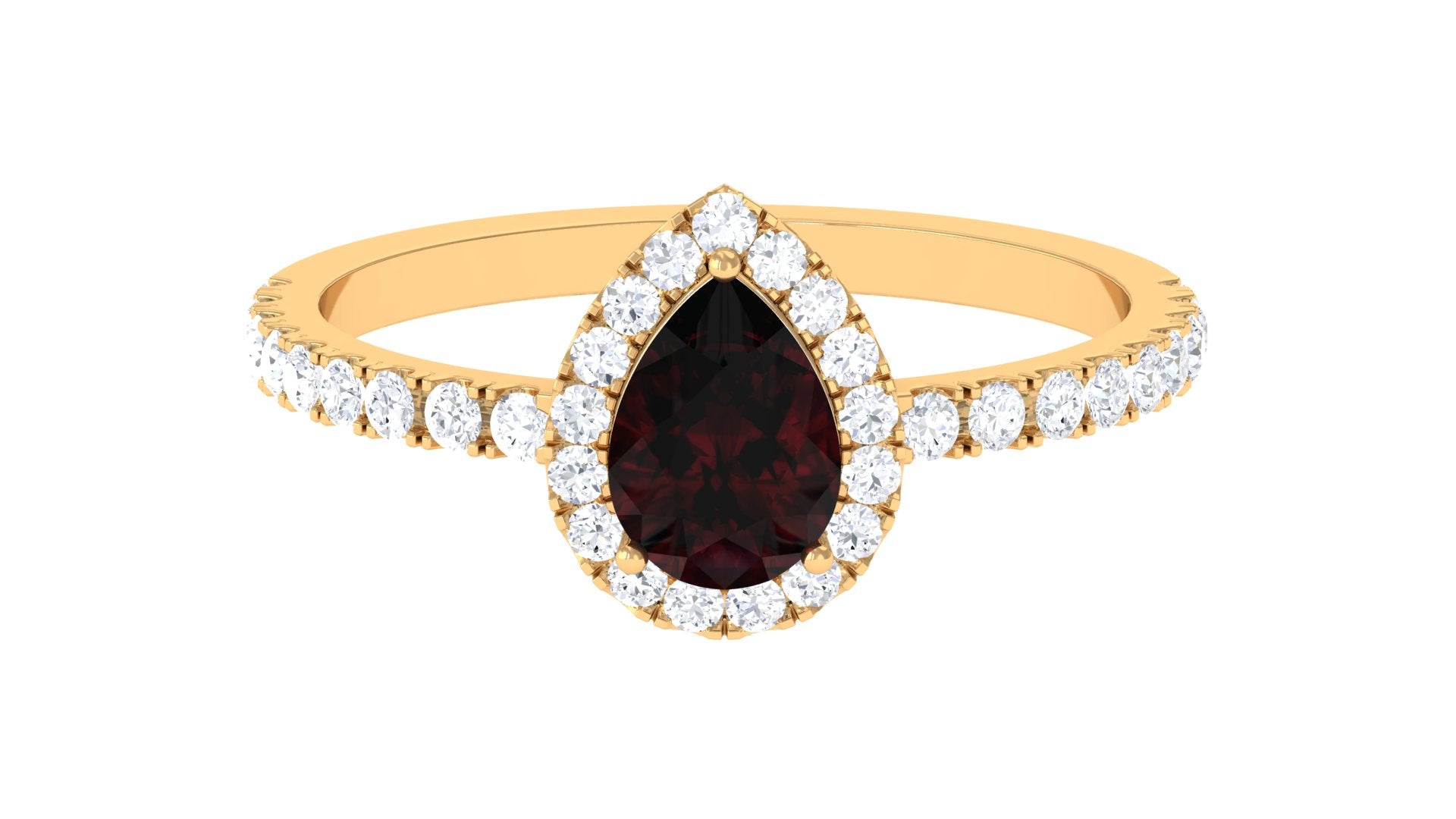 Garnet Teardrop Engagement Ring with Diamond Halo Garnet - ( AAA ) - Quality - Rosec Jewels