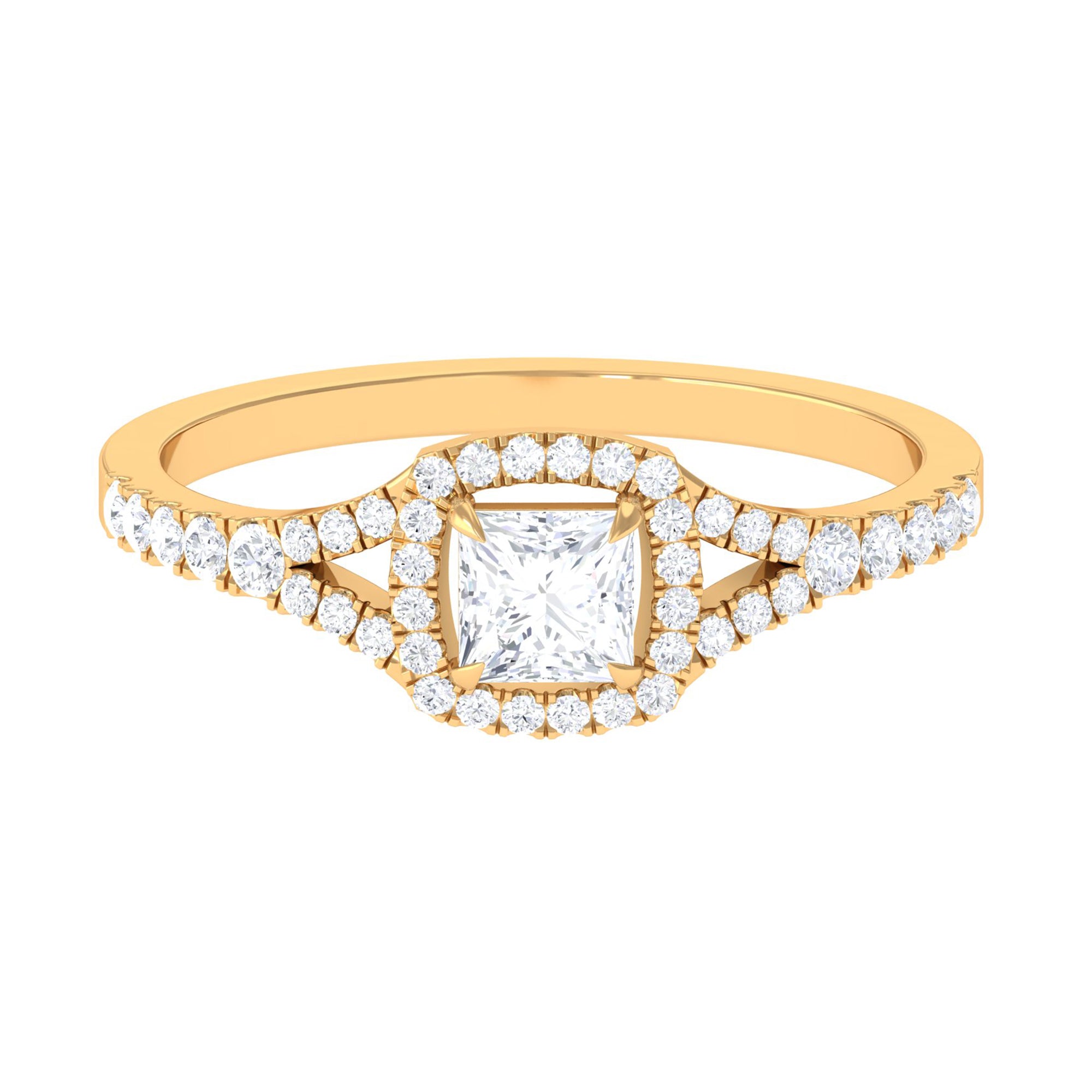 Split Shank Moissanite Designer Engagement Ring in Gold Moissanite - ( D-VS1 ) - Color and Clarity - Rosec Jewels