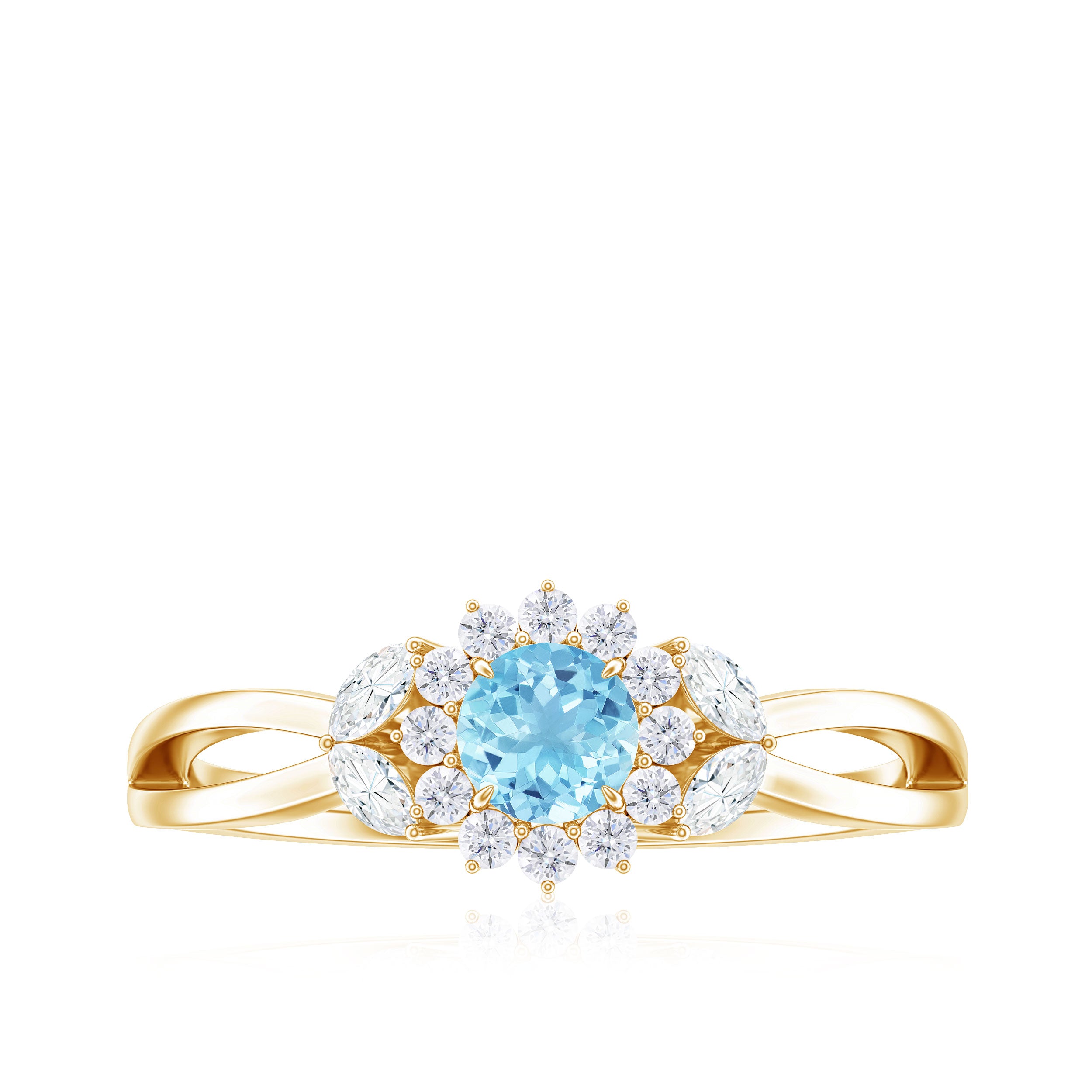 1/2 CT Split Shank Aquamarine Engagement Ring with Diamond Floral Halo Aquamarine - ( AAA ) - Quality - Rosec Jewels