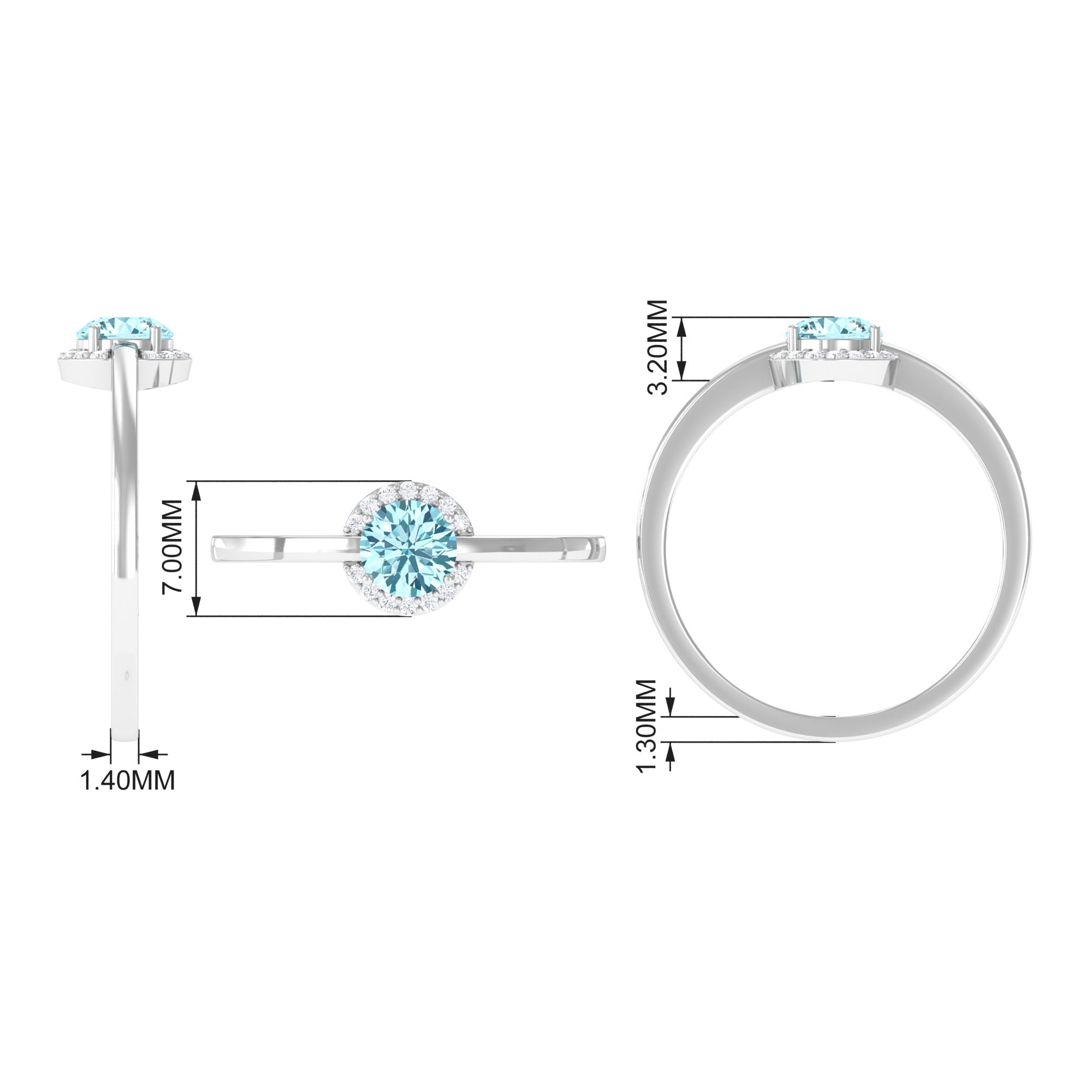 0.50 CT Aquamarine Engagement Ring with Diamond Halo Aquamarine - ( AAA ) - Quality - Rosec Jewels