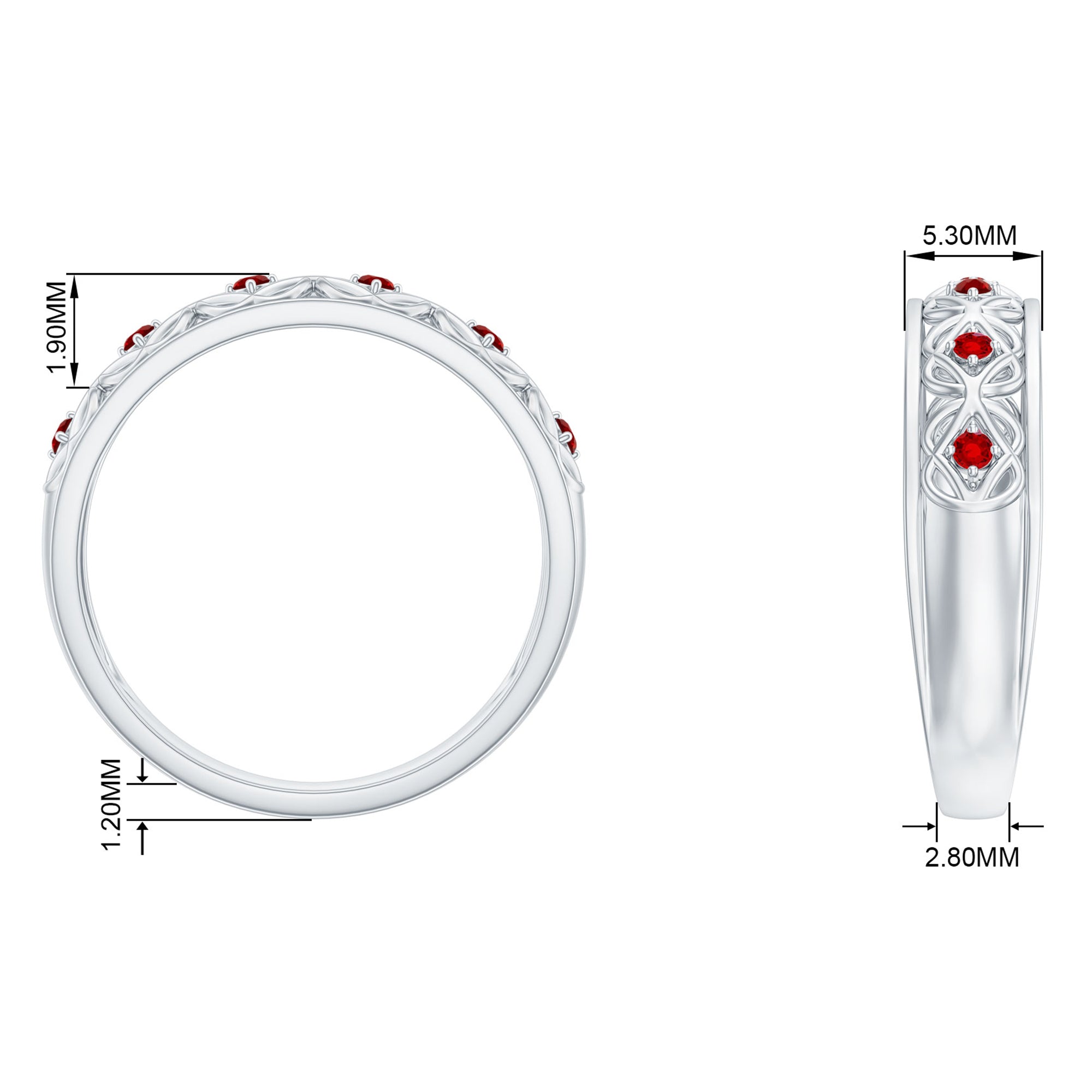 Vintage Style Created Ruby Celtic Knot Eternity Band Ring in Gold Lab Created Ruby - ( AAAA ) - Quality - Rosec Jewels