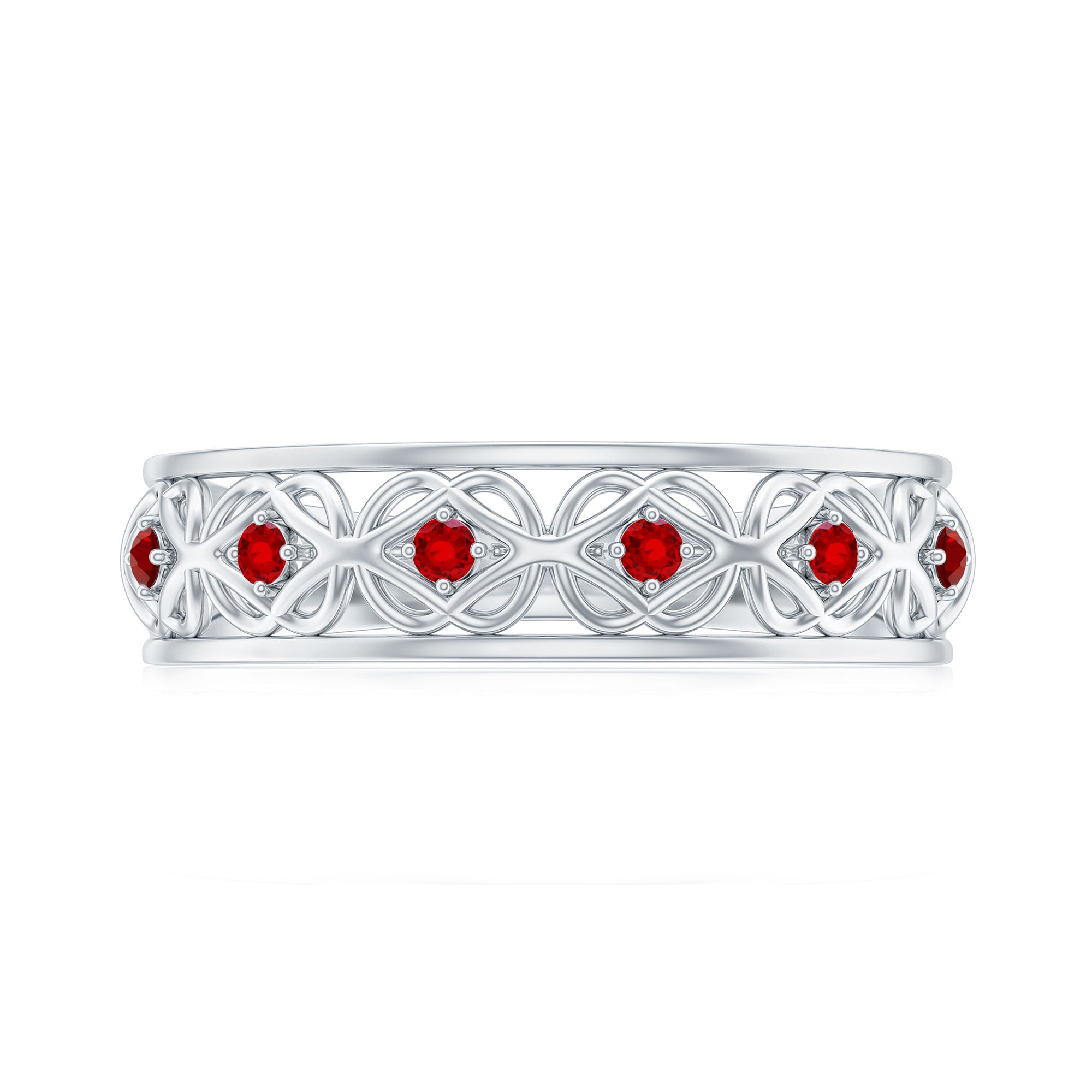 Vintage Style Created Ruby Celtic Knot Eternity Band Ring in Gold Lab Created Ruby - ( AAAA ) - Quality - Rosec Jewels