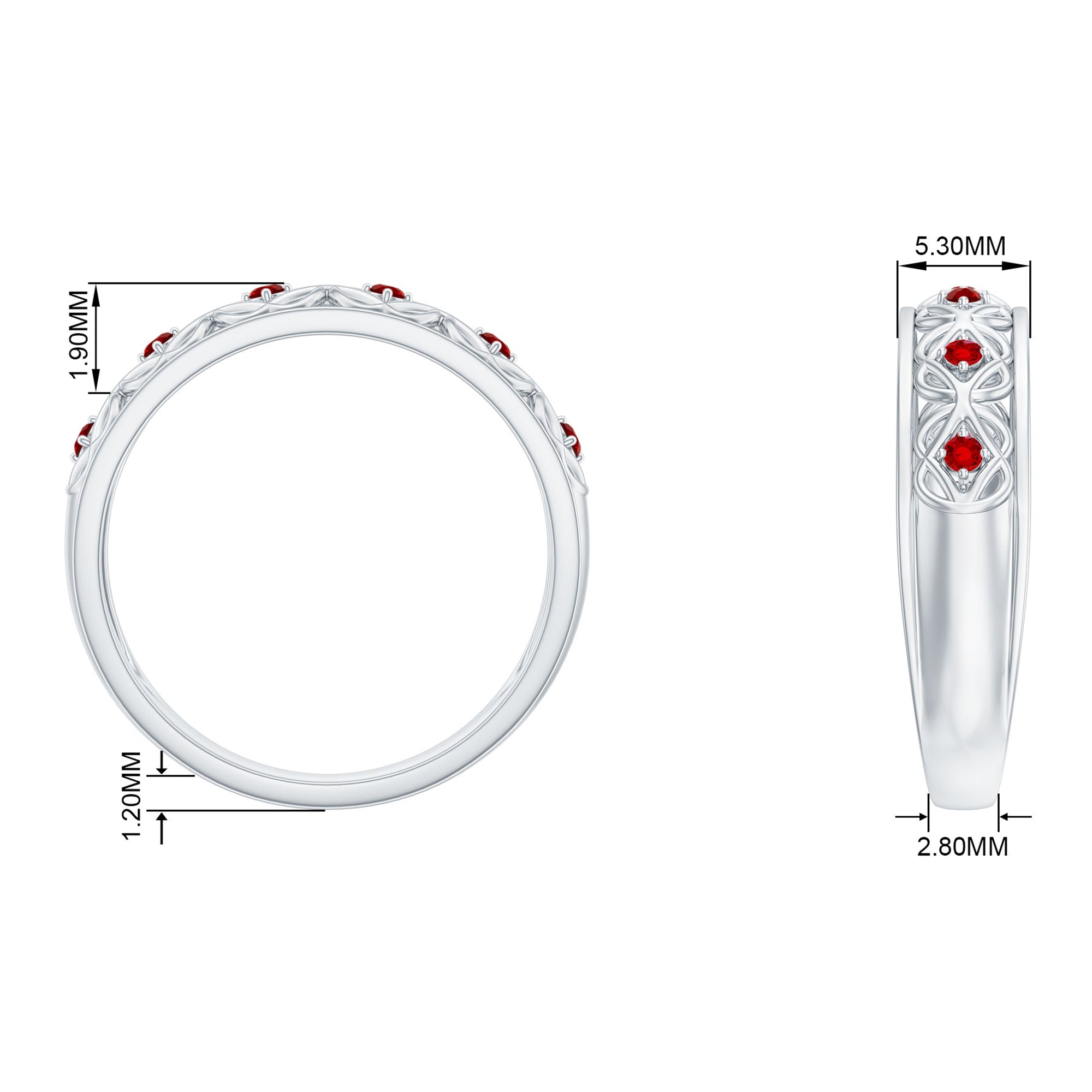 Vintage Style Created Ruby Celtic Knot Eternity Band Ring in Gold Lab Created Ruby - ( AAAA ) - Quality - Rosec Jewels