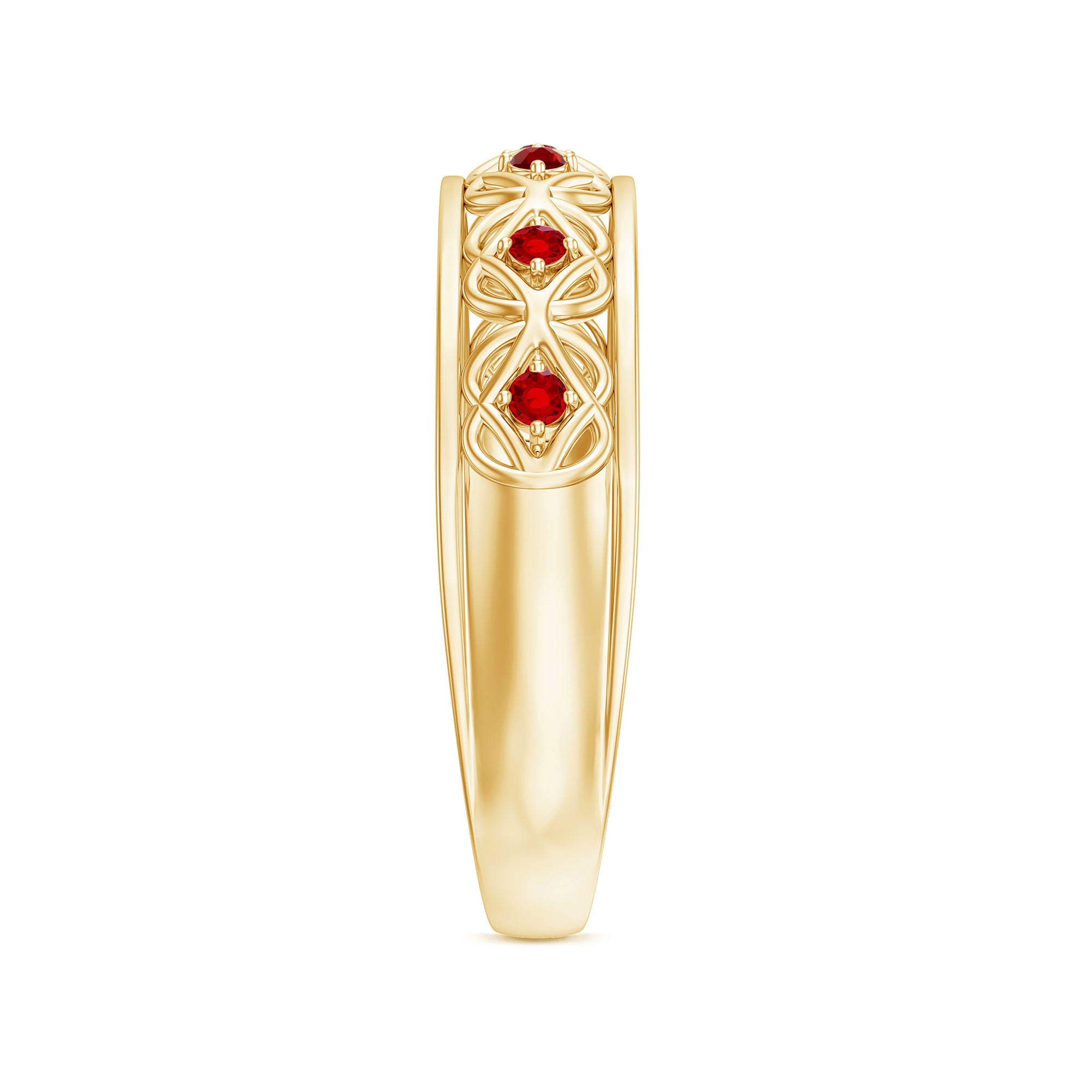 Vintage Style Created Ruby Celtic Knot Eternity Band Ring in Gold Lab Created Ruby - ( AAAA ) - Quality - Rosec Jewels