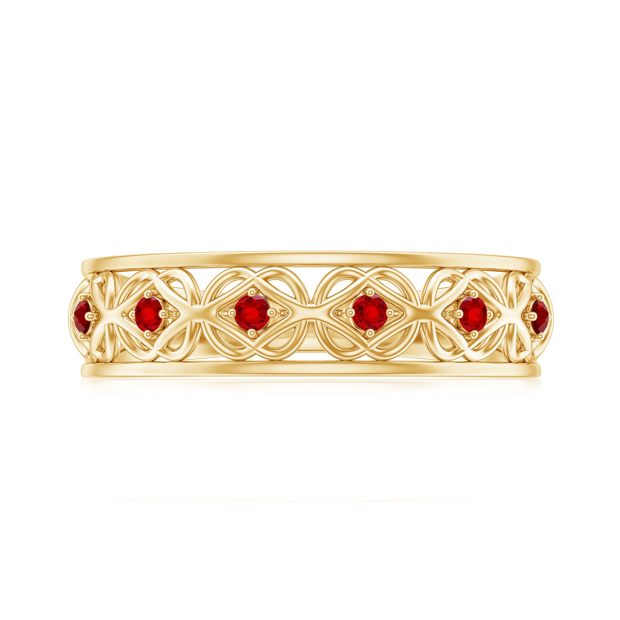 Vintage Style Created Ruby Celtic Knot Eternity Band Ring in Gold Lab Created Ruby - ( AAAA ) - Quality - Rosec Jewels