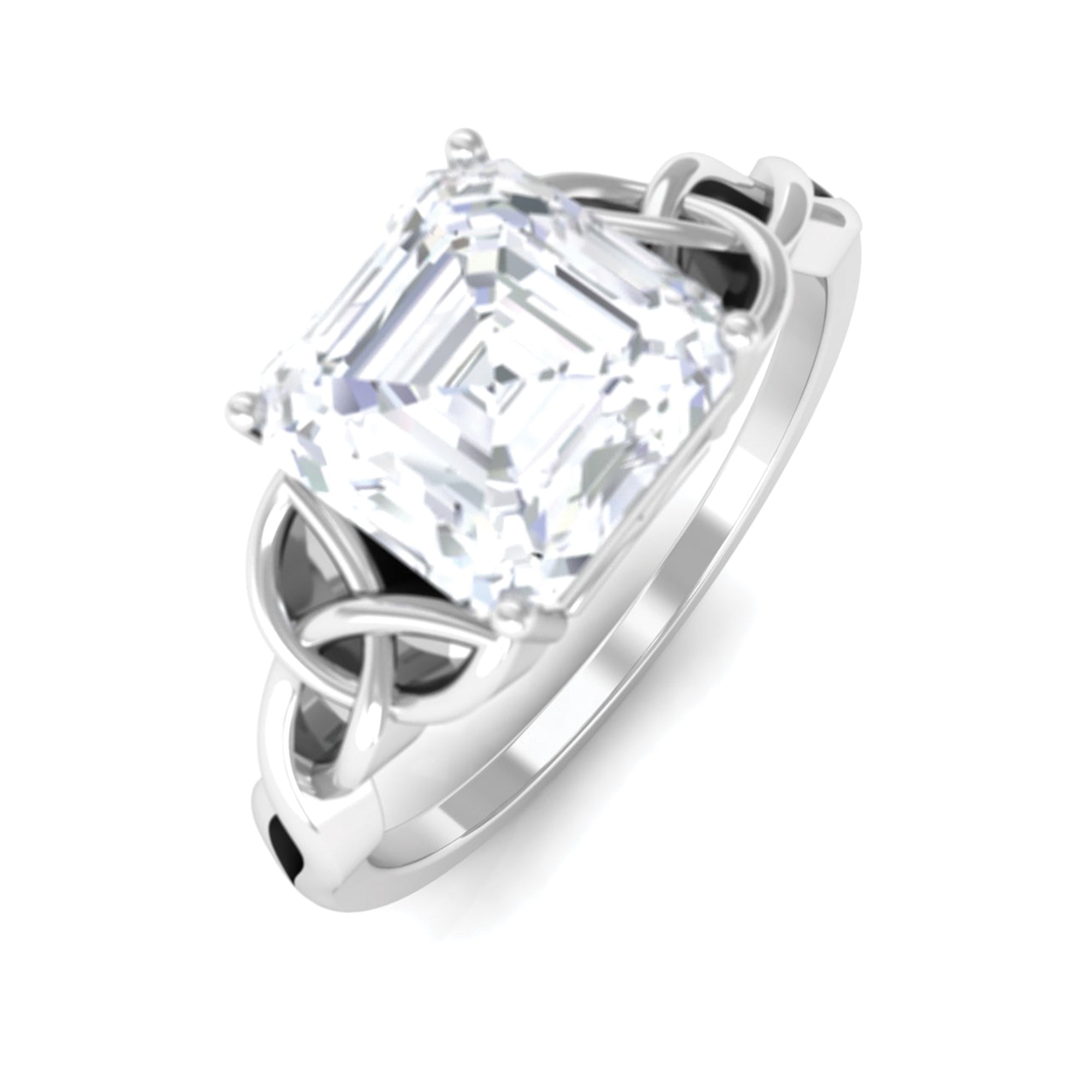 Moissanite Asscher Cut Solitaire Celtic Ring Moissanite - ( D-VS1 ) - Color and Clarity - Rosec Jewels