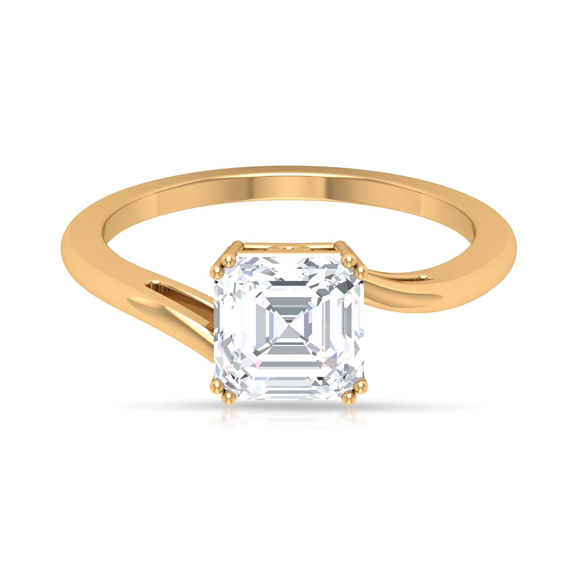 7 MM Asscher Cut Moissanite Solitaire Ring in V Scroll Setting with Bypass Shank Moissanite - ( D-VS1 ) - Color and Clarity - Rosec Jewels