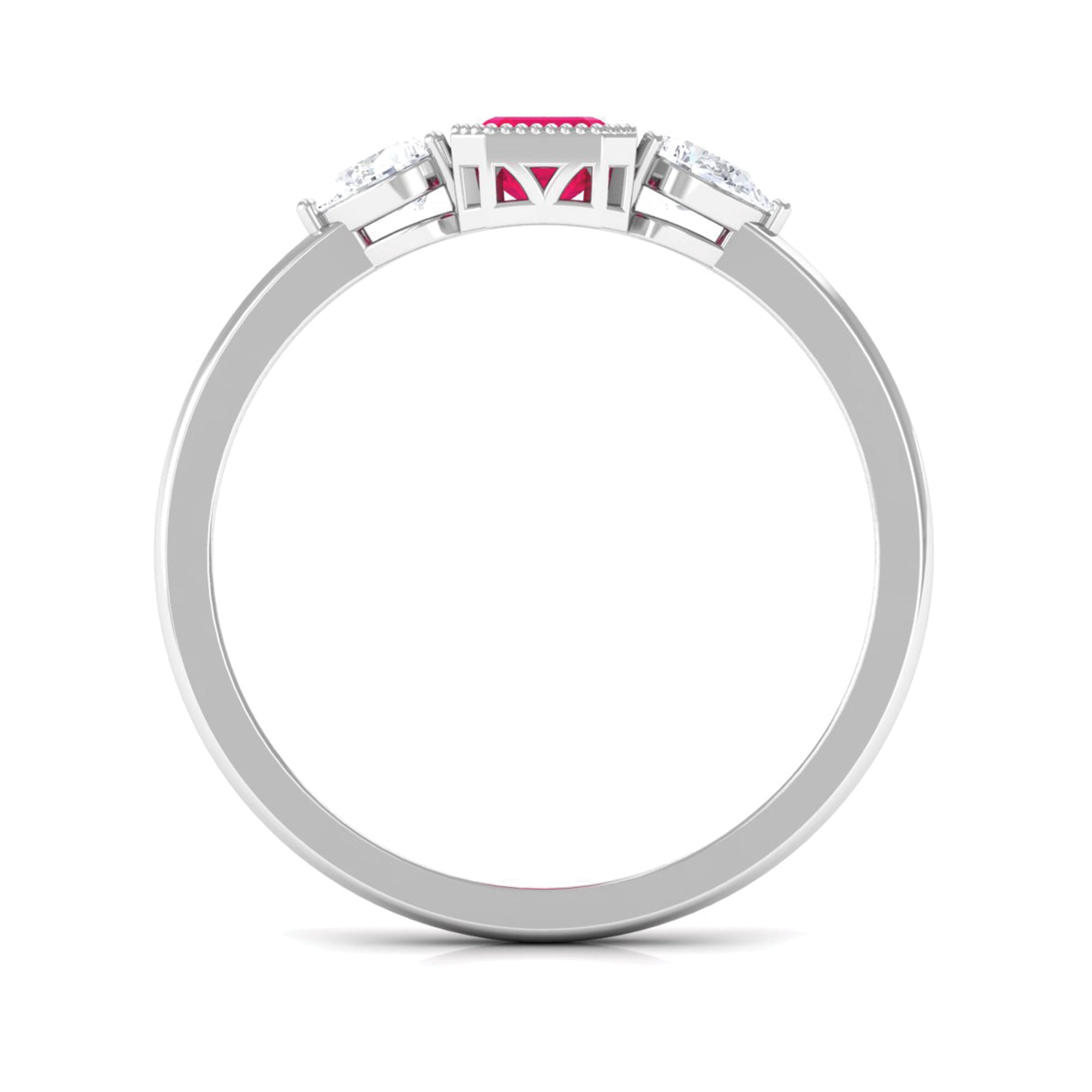 Emerald Cut Ruby Solitaire Ring with Diamond Ruby - ( AAA ) - Quality - Rosec Jewels