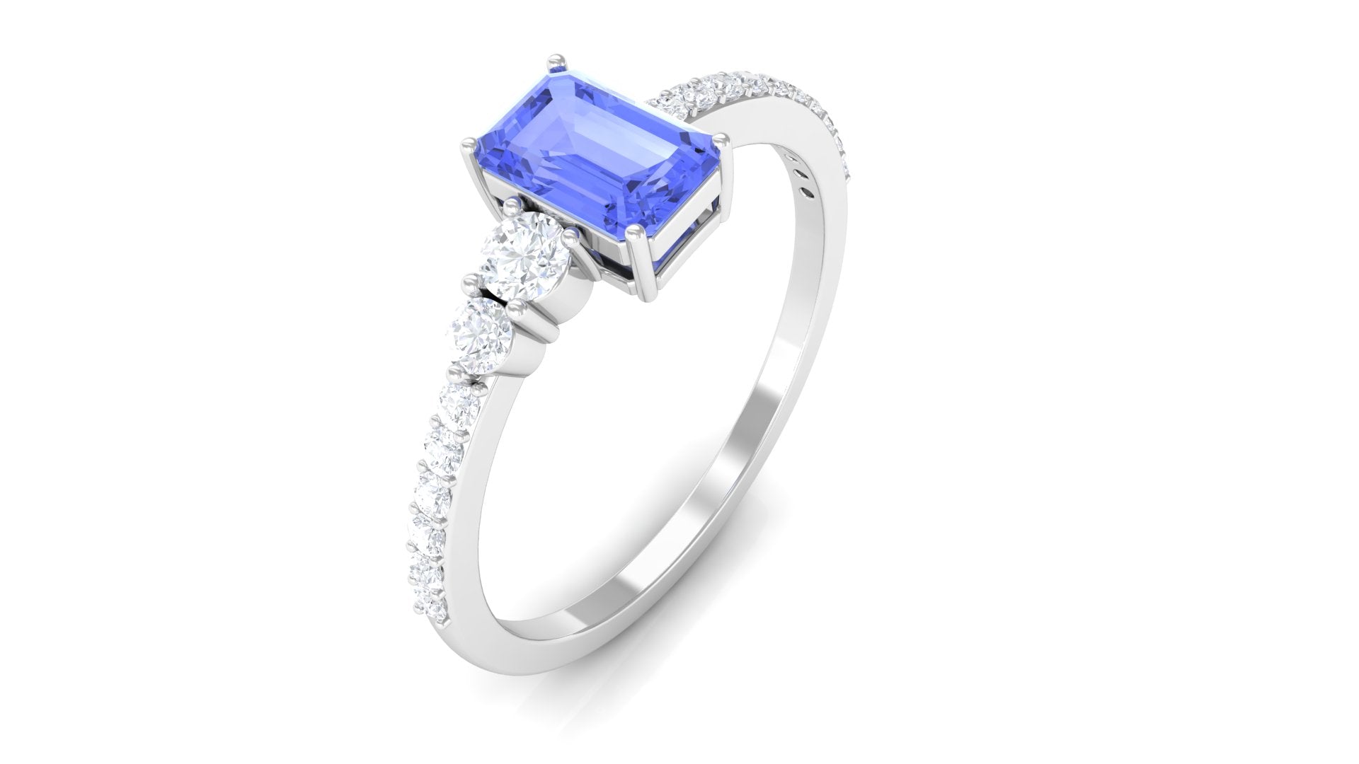 Emerald Cut Tanzanite Solitaire Ring with Diamond Tanzanite - ( AAA ) - Quality - Rosec Jewels