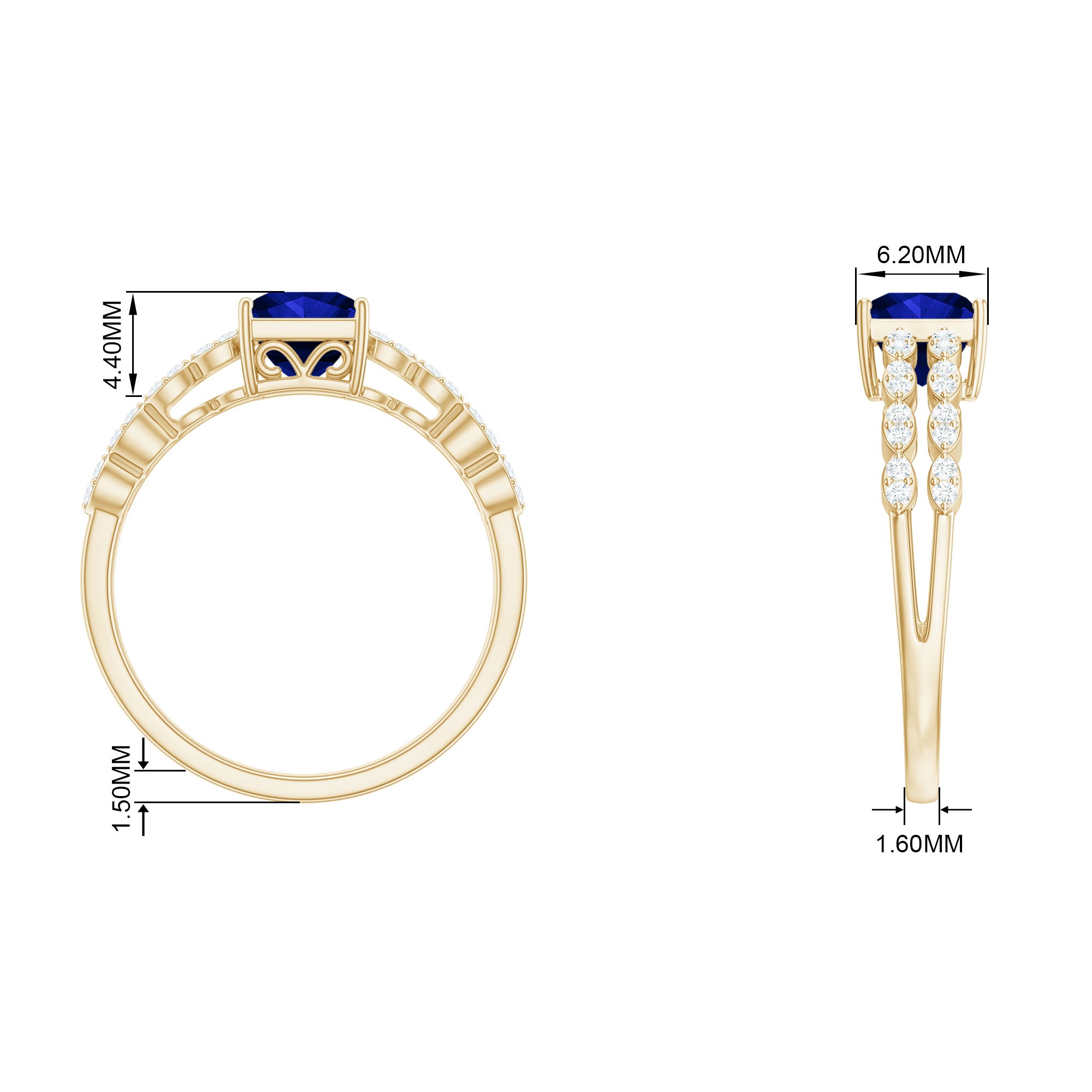 Princess Cut Created Blue Sapphire Double Band Engagement Ring with Diamond Lab Created Blue Sapphire - ( AAAA ) - Quality - Rosec Jewels