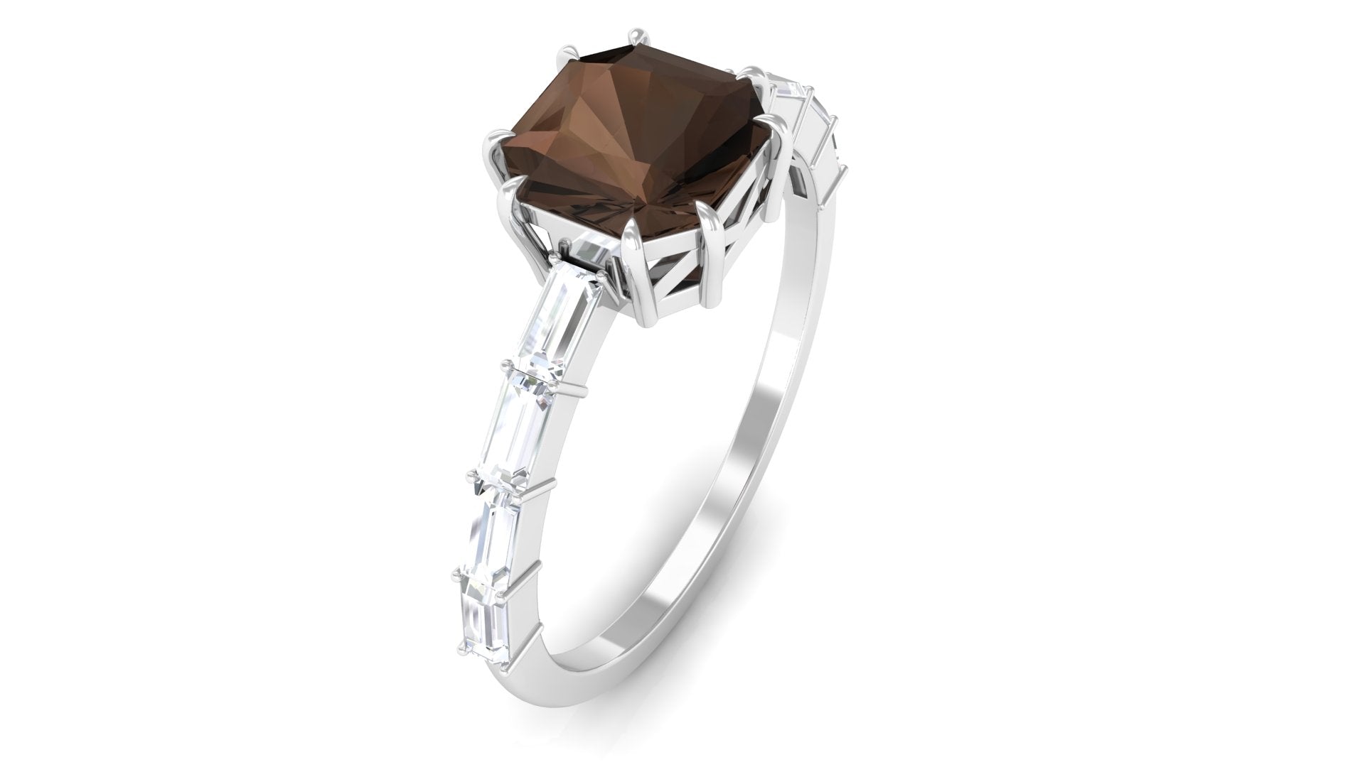 Asscher Cut Smoky Quartz Solitaire Ring with Diamond Smoky Quartz - ( AAA ) - Quality - Rosec Jewels