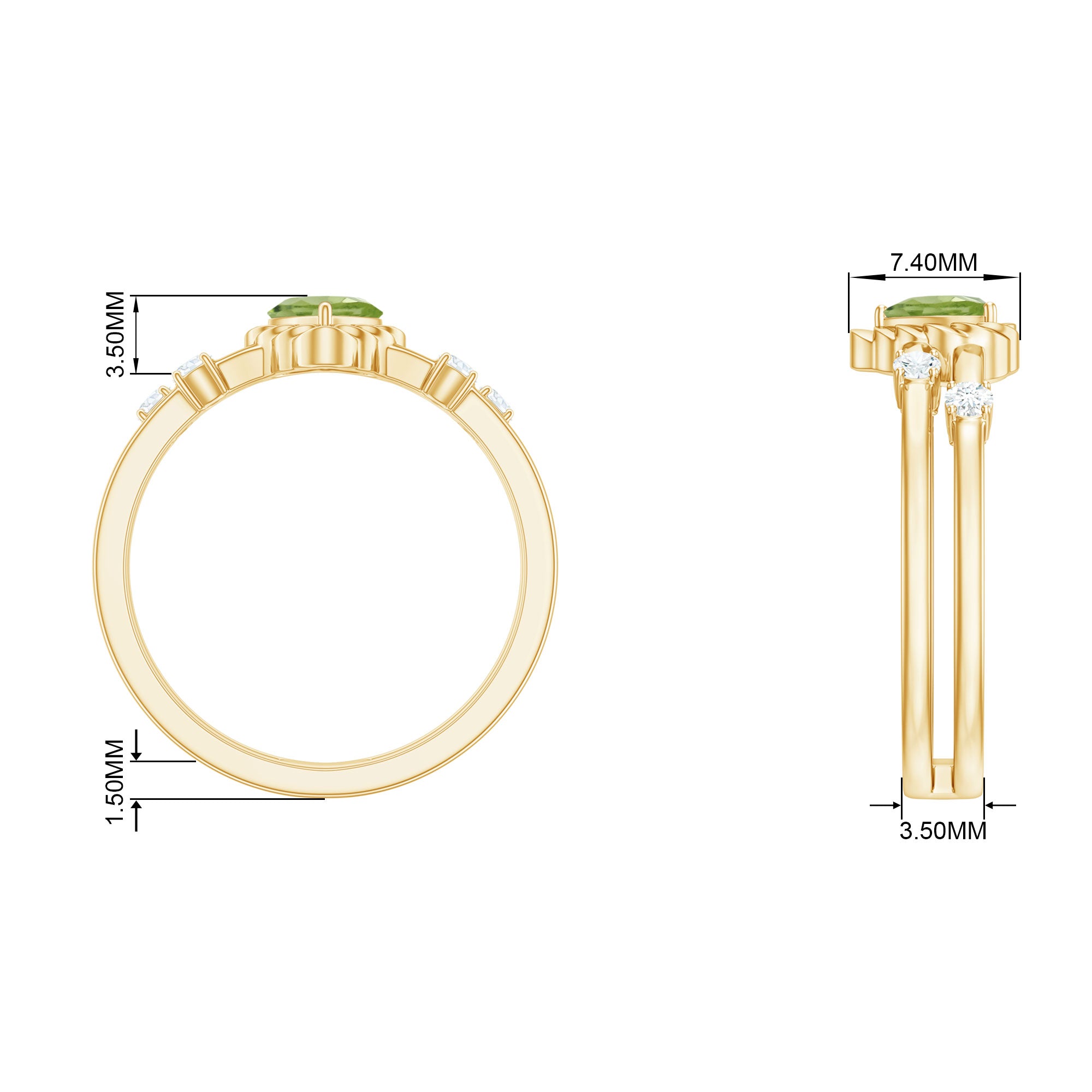 Heart Shape Peridot Solitaire Band Ring with Diamond Stones Peridot - ( AAA ) - Quality - Rosec Jewels