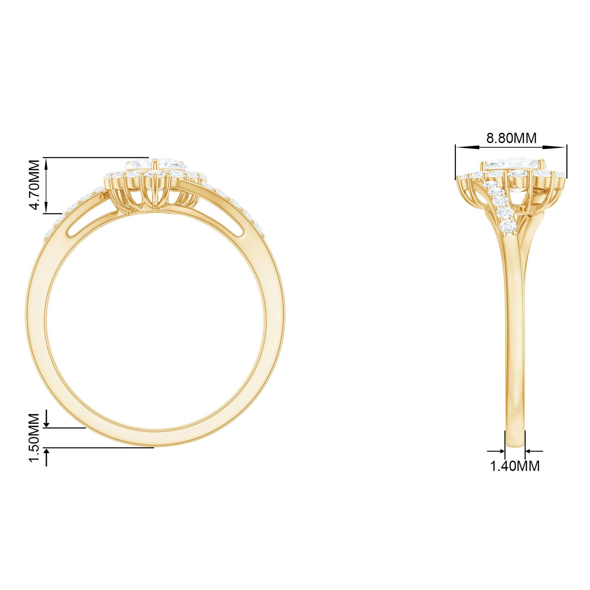 Heart Shape Moissanite Bypass Engagement Ring in Gold Moissanite - ( D-VS1 ) - Color and Clarity - Rosec Jewels