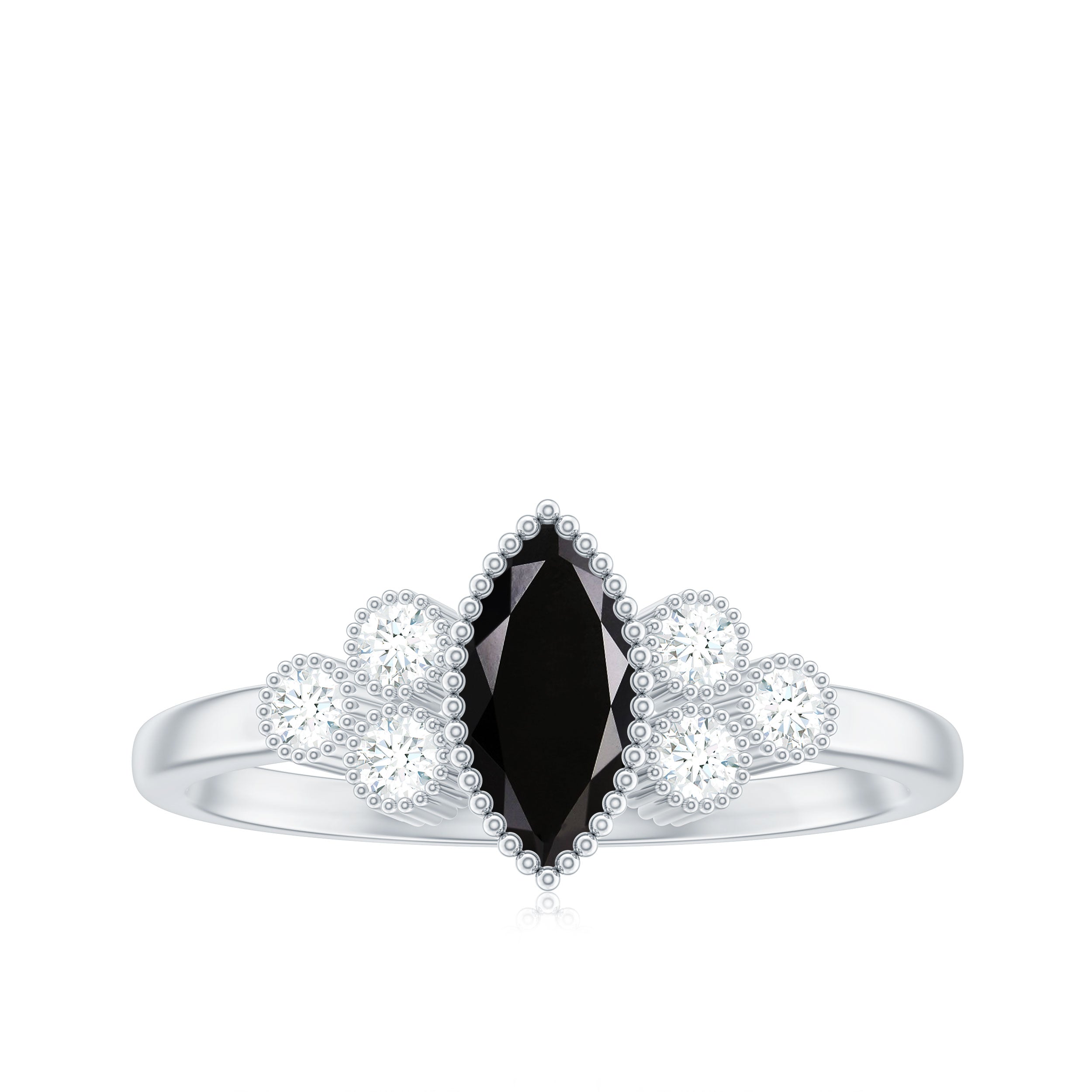 1 CT Marquise Cut Black Spinel Ring with Diamond Trio Black Spinel - ( AAA ) - Quality - Rosec Jewels