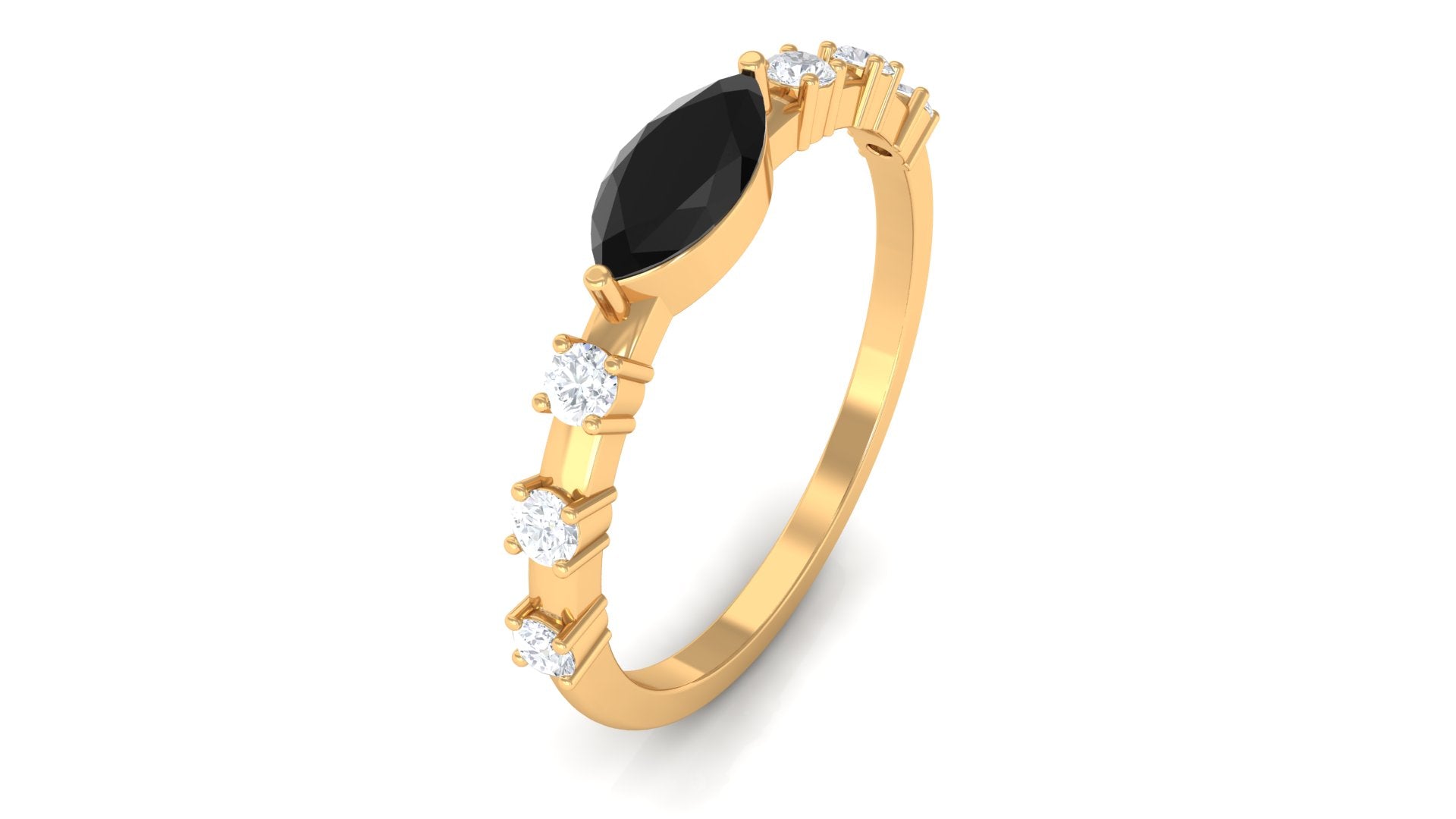 1/2 CT Marquise Cut Black Spinel East West Ring with Diamond Black Spinel - ( AAA ) - Quality - Rosec Jewels