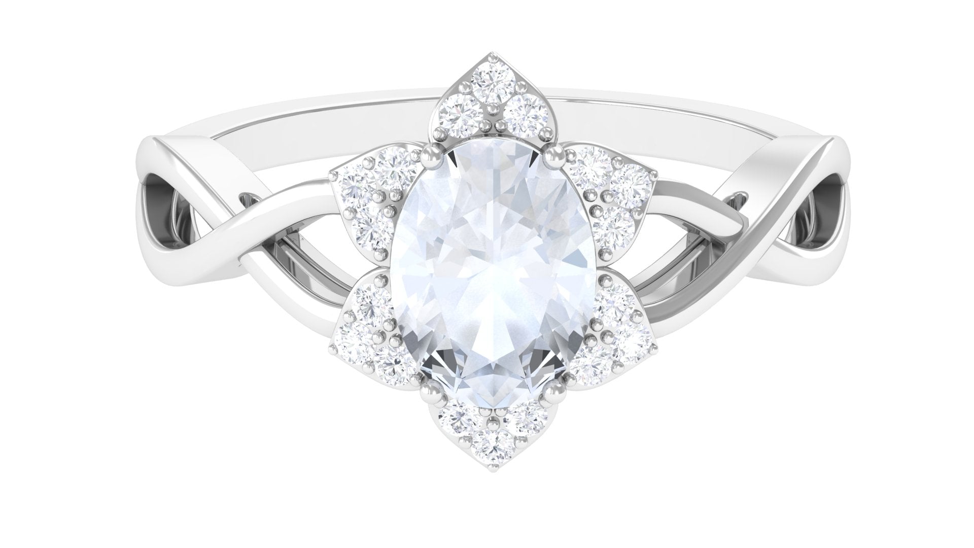 3/4 CT Oval Cut Solitaire Moonstone and Diamond Floral Halo Ring Moonstone - ( AAA ) - Quality - Rosec Jewels