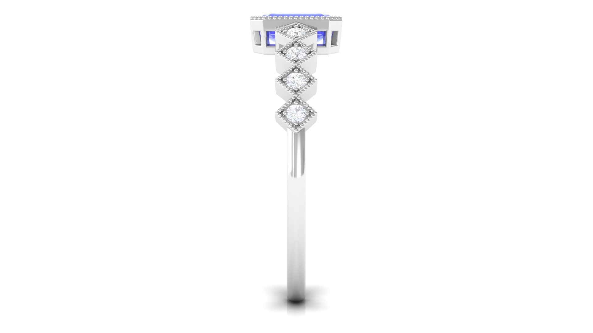 Emerald Cut Tanzanite Solitaire Ring with Side Stones Tanzanite - ( AAA ) - Quality - Rosec Jewels