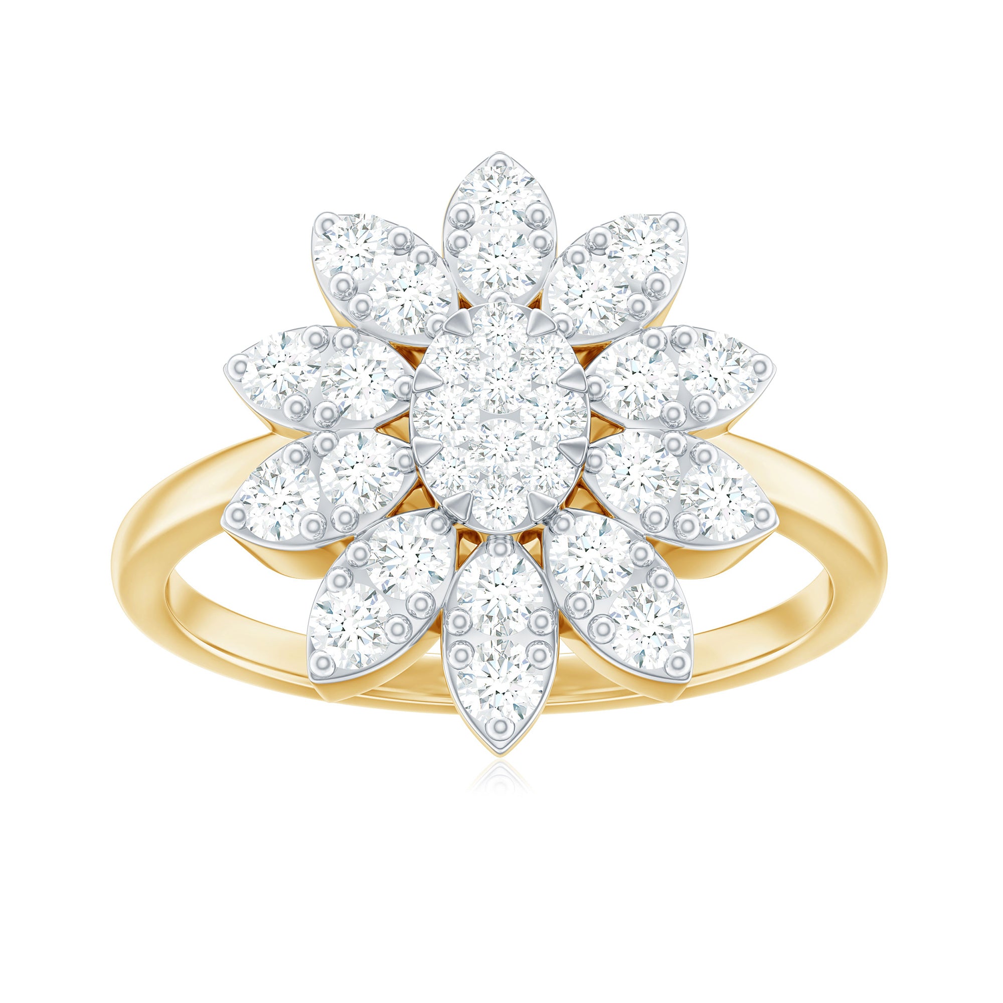 1 CT Round Zircon Flower Engagement Ring in Gold Zircon - ( AAAA ) - Quality - Rosec Jewels