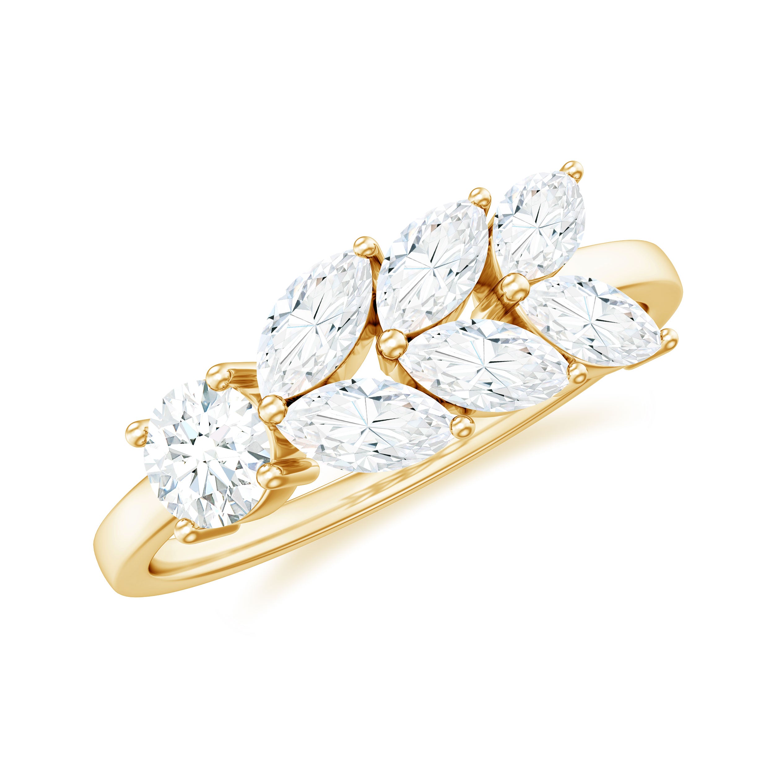 1.50 CT Nature Inspired Marquise Round Moissanite Gold Ring Moissanite - ( D-VS1 ) - Color and Clarity - Rosec Jewels