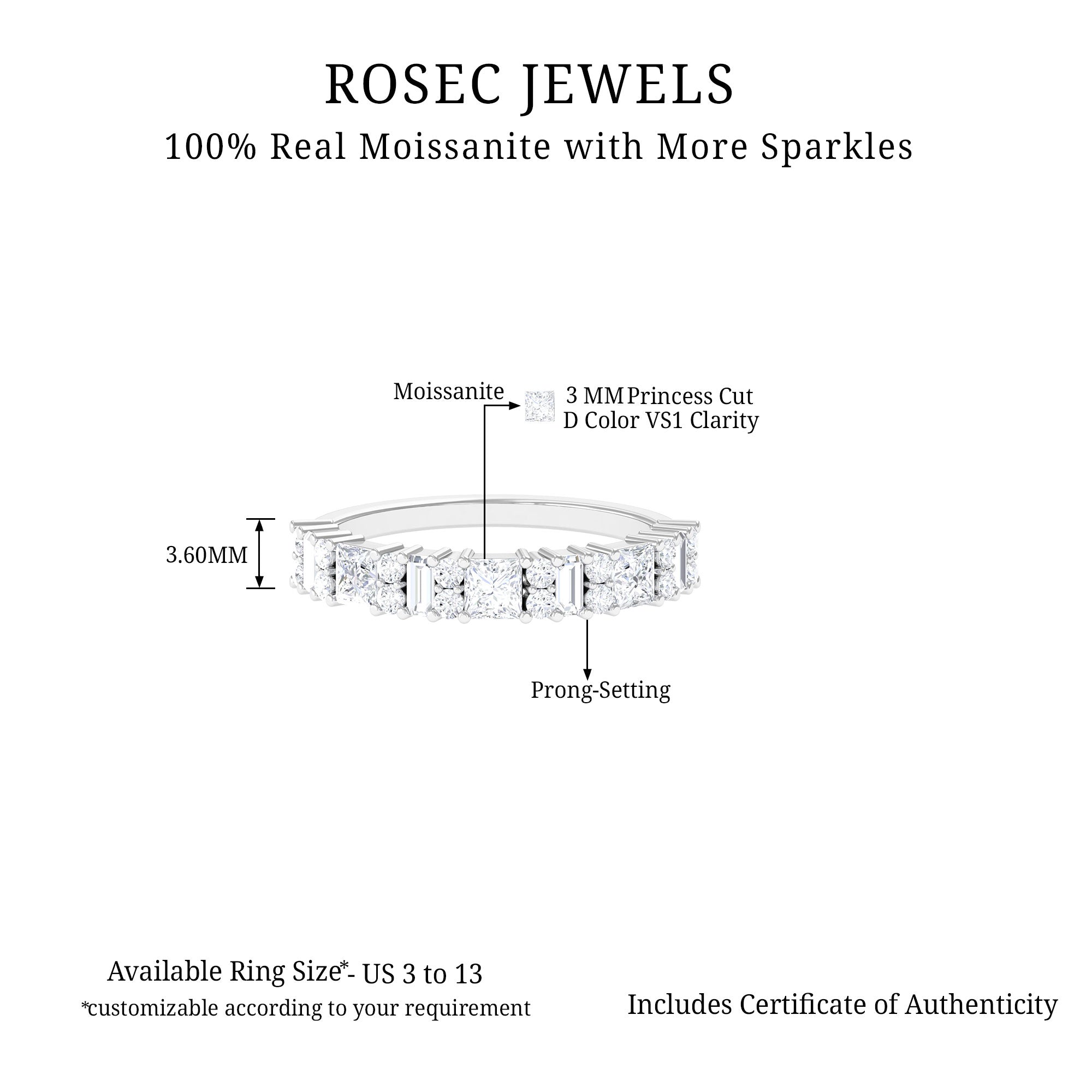 1.25 CT Certified Moissanite Eternity Ring in Prong Setting Moissanite - ( D-VS1 ) - Color and Clarity - Rosec Jewels