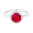 Round Created Ruby Halo Engagement Ring with Diamond Lab Created Ruby - ( AAAA ) - Quality - Rosec Jewels